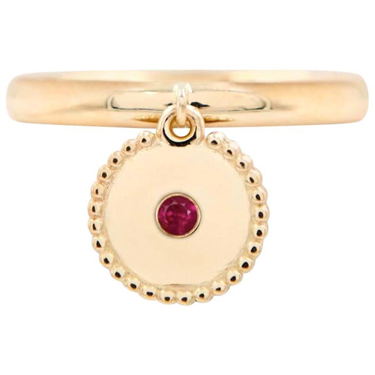 Julia-Didon Cayre Ruby Ring with Round Charm in 18 Karat Yellow Gold For Sale
