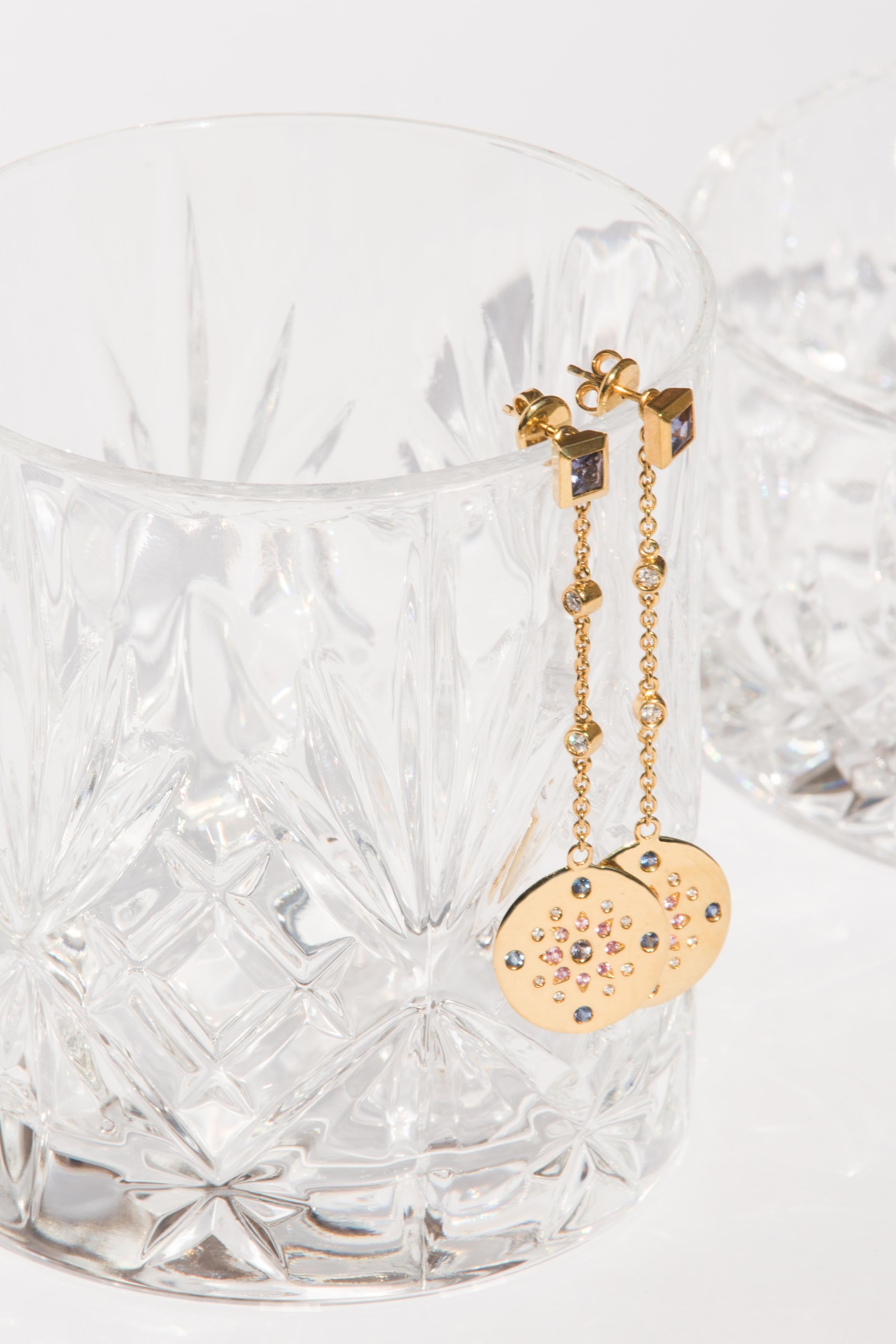 Julia-Didon Cayre Sapphire, Citrine and Diamond Earrings in 18 Karat Yellow Gold In New Condition For Sale In Milan, Milan