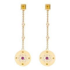 Julia-Didon Cayre Sapphire, Citrine and Diamond Earrings in 18 Karat Yellow Gold