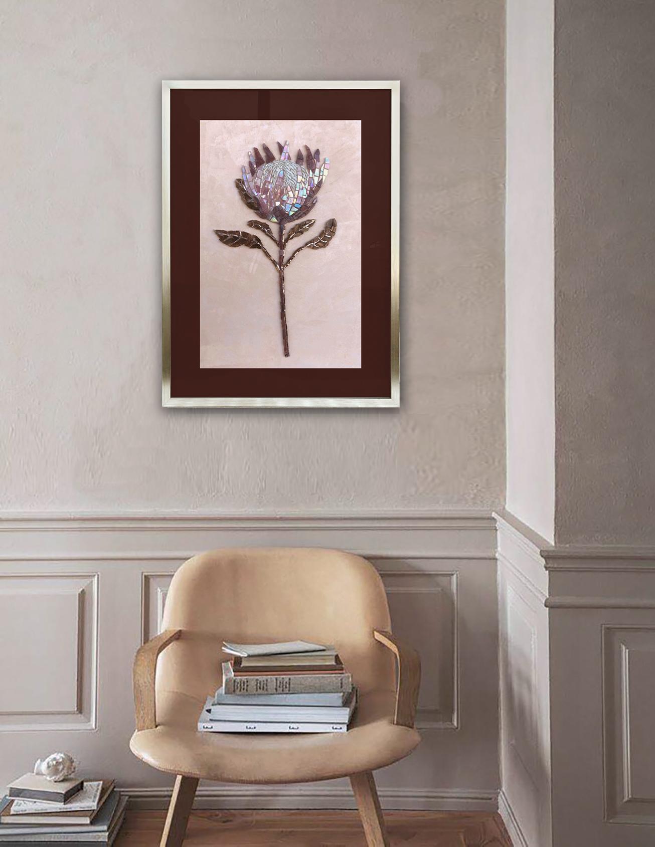 Original Wall Sculpture Art Panel Protea Minimalist - Gray Landscape Painting by Julia Gorbunova