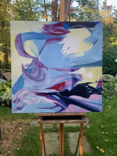 Blaues abstraktes Gemälde, Acryl auf Leinwand