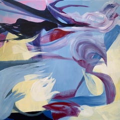 Peinture abstraite bleue, acrylique sur toile