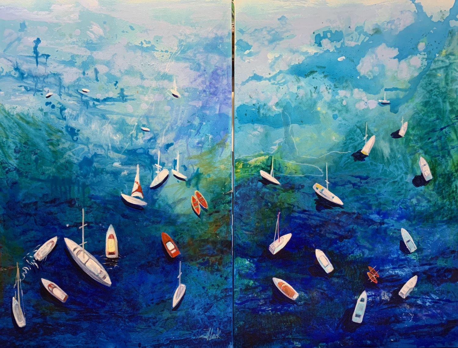 Boats and sea., Painting, Acrylic on Canvas For Sale 1