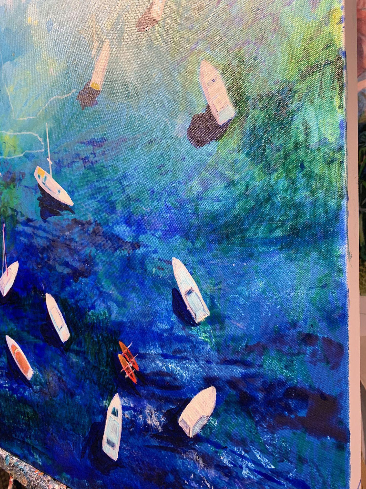 Boats and sea.1, peinture, acrylique sur toile - Contemporain Painting par Julia Hacker
