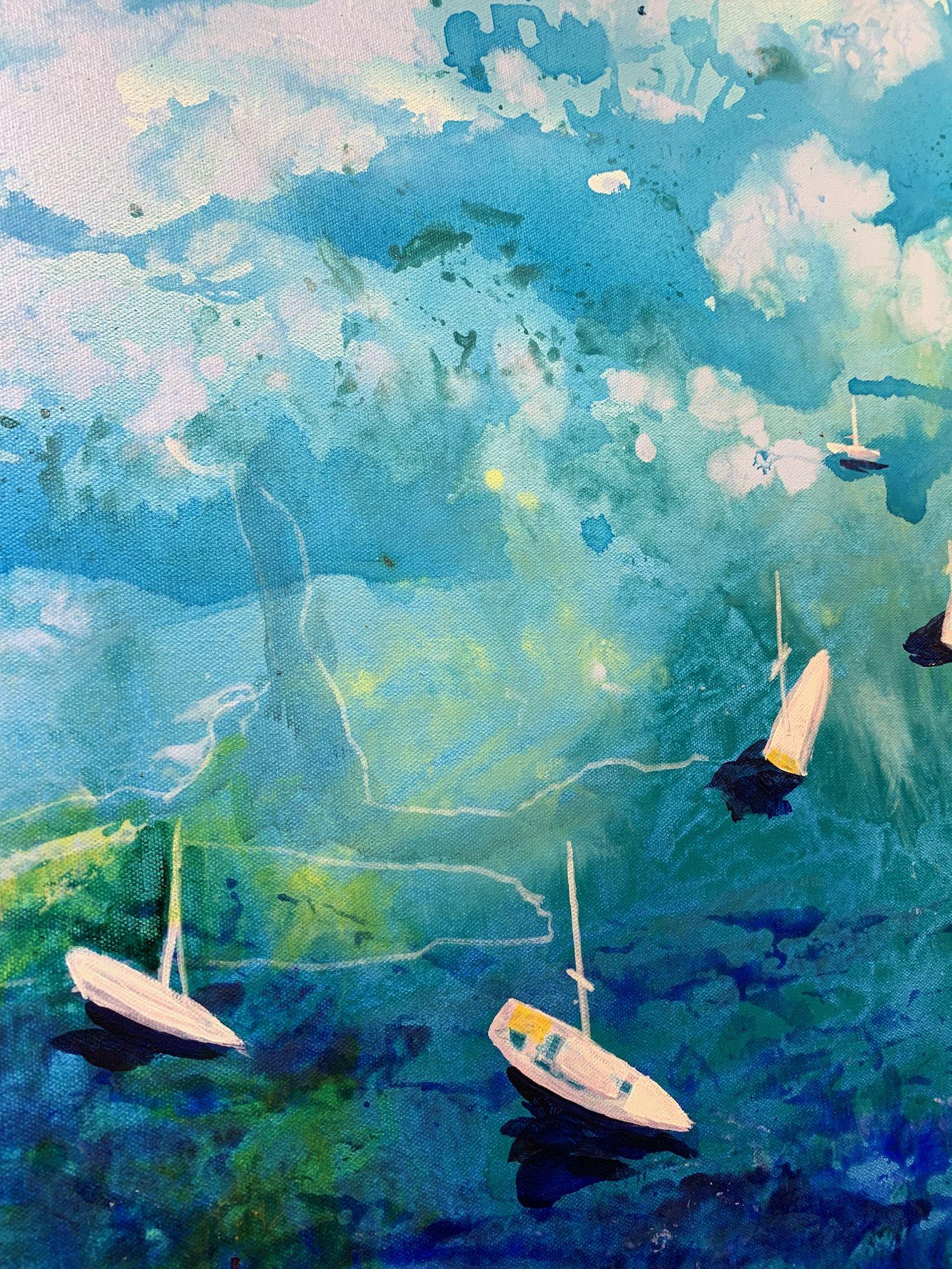 Boote und Meer.1, Gemälde, Acryl auf Leinwand im Angebot 1