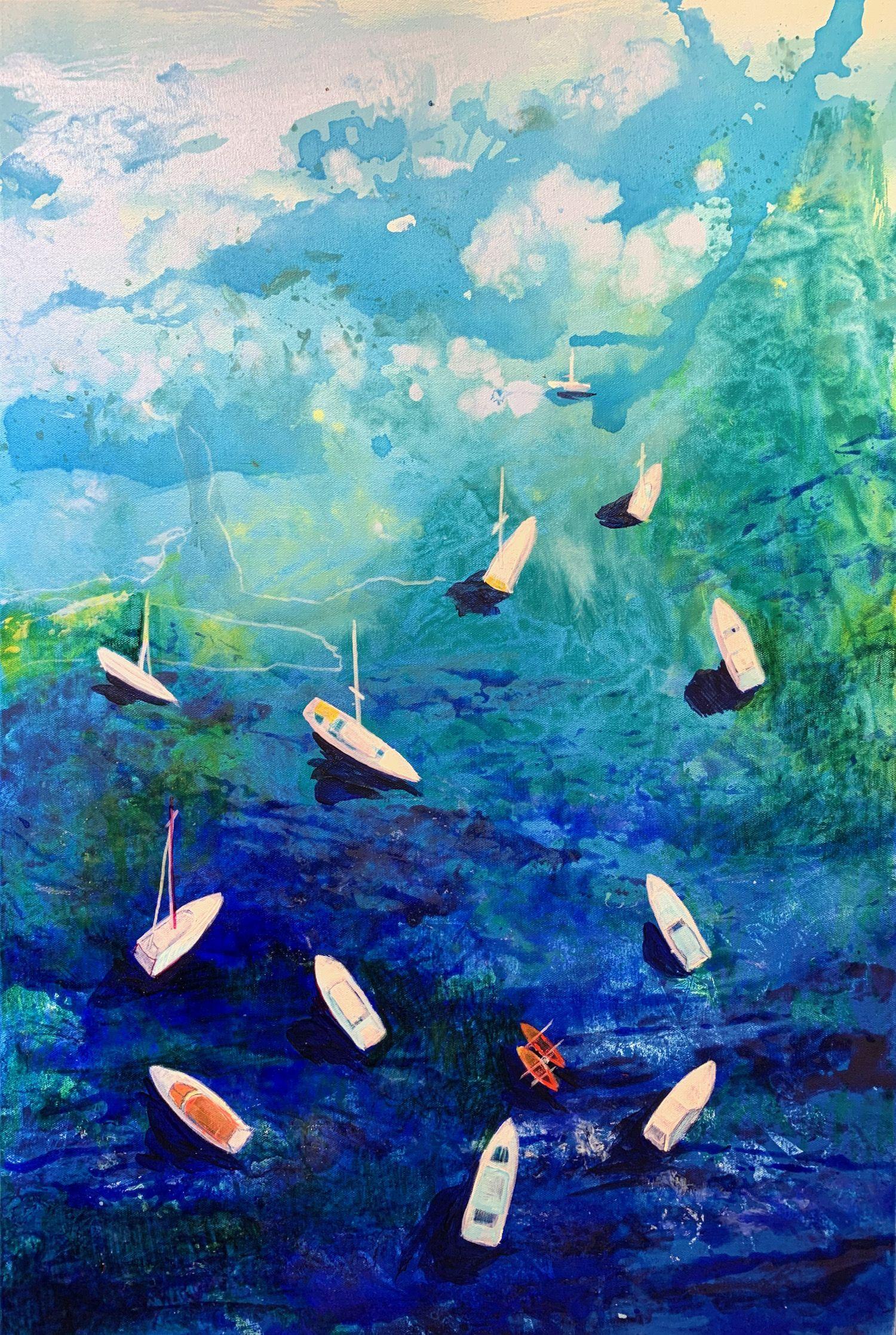 Boats and sea.1, peinture, acrylique sur toile - Painting de Julia Hacker