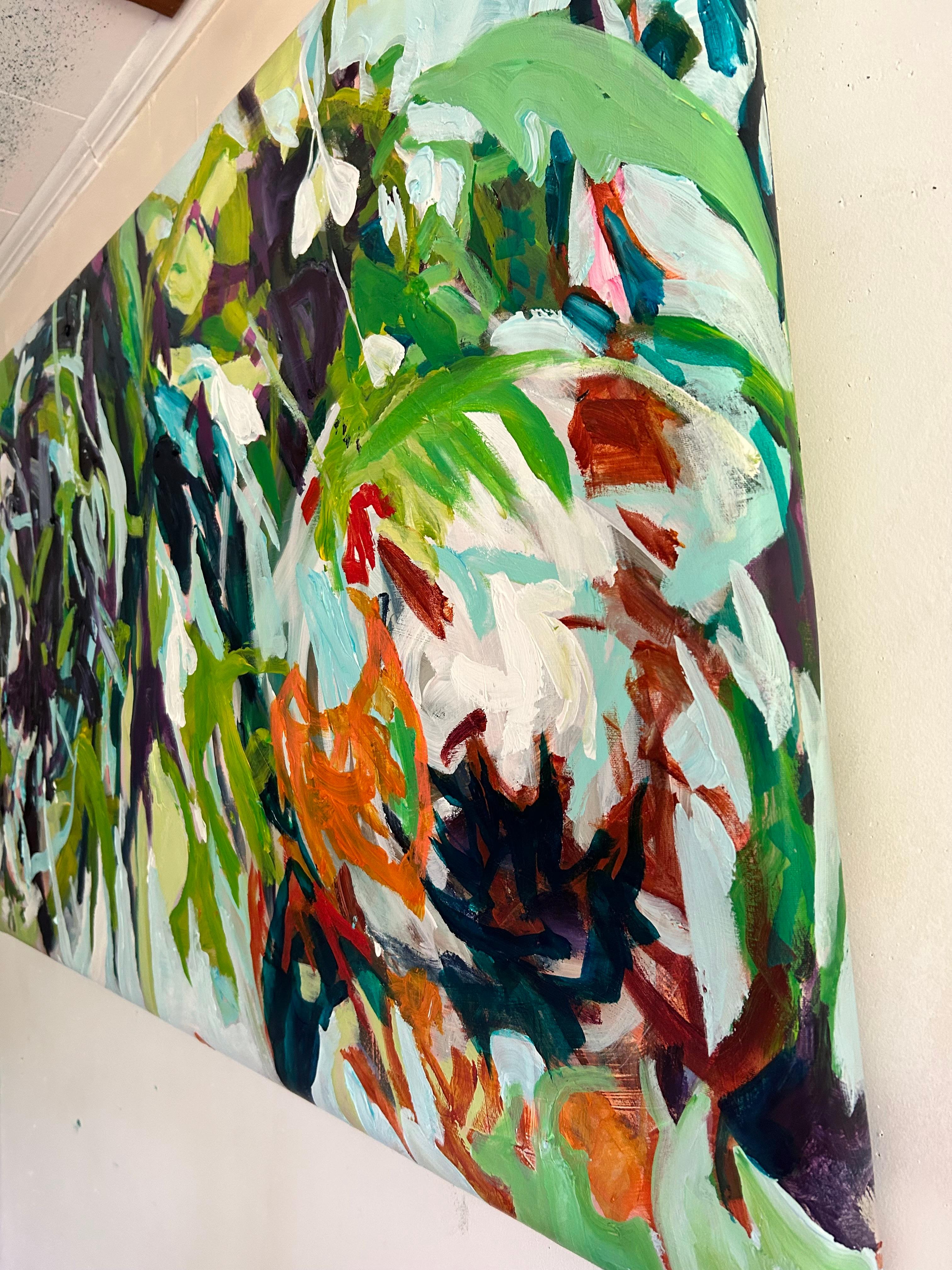 <p>Artist Comments<br>Artist Julia Hacker presents an abstract floral with lush green tones. It showcases the energy and movement of brushwork, mirroring the motion of plants in the summer wind. The intricate swirls and loops create a mesmerizing