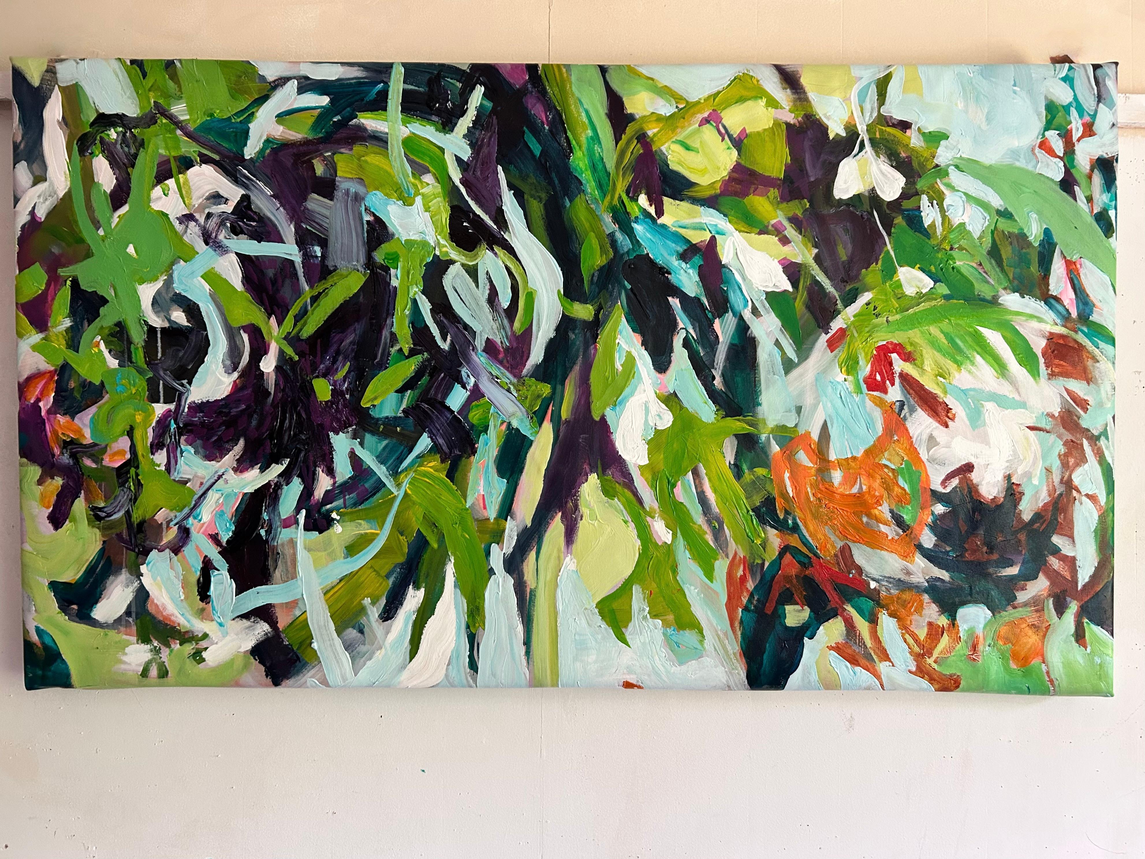 Vibrations vertes, peinture abstraite - Abstrait Painting par Julia Hacker