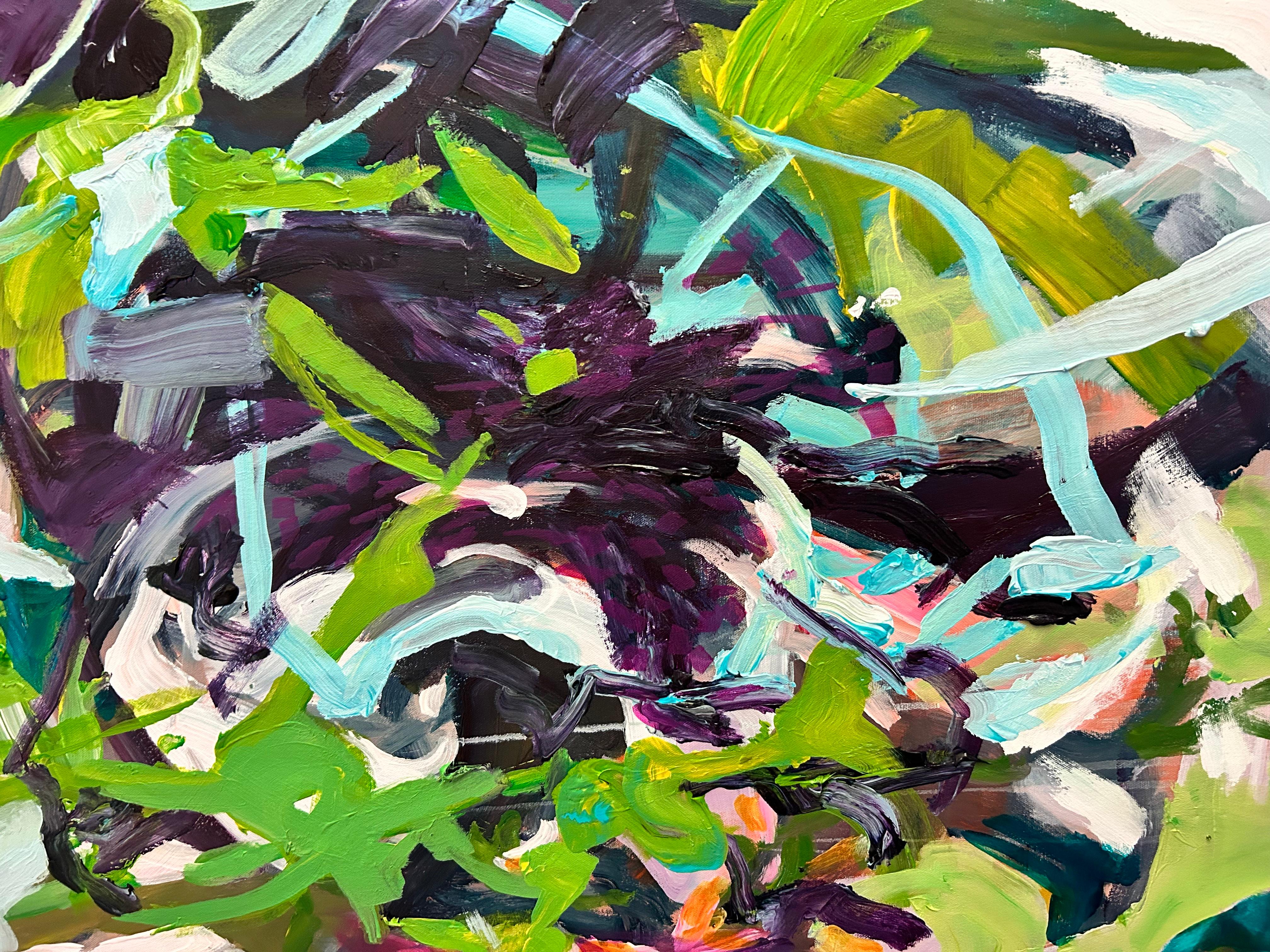 <p>Commentaires de l'artiste<br>L'artiste Julia Hacker présente une fleur abstraite aux tons verts luxuriants. Il met en valeur l'énergie et le mouvement du pinceau, reflétant le mouvement des plantes dans le vent d'été. Les tourbillons et les