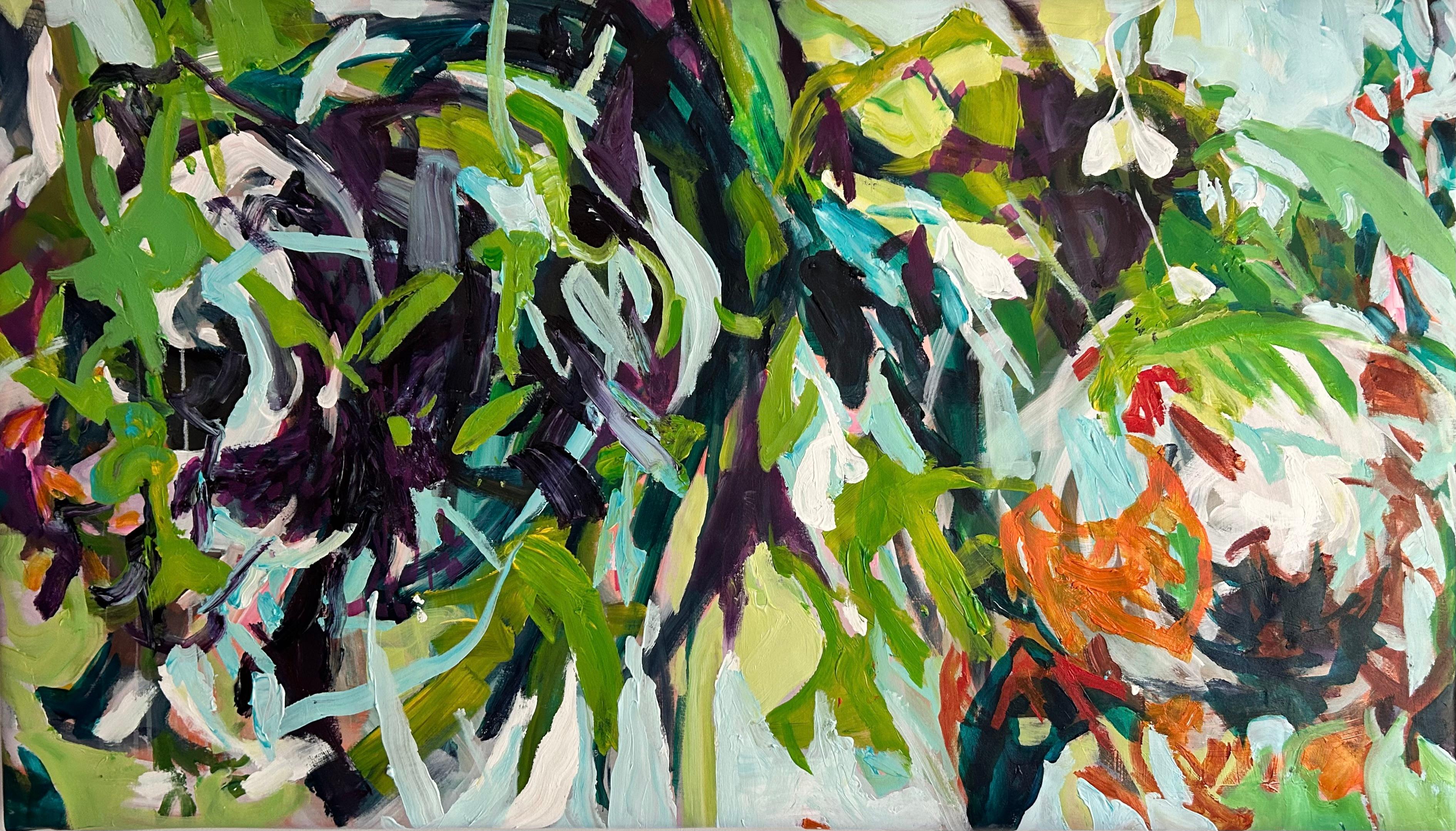 Julia Hacker Landscape Painting - Green Vibrations, Abstract Painting