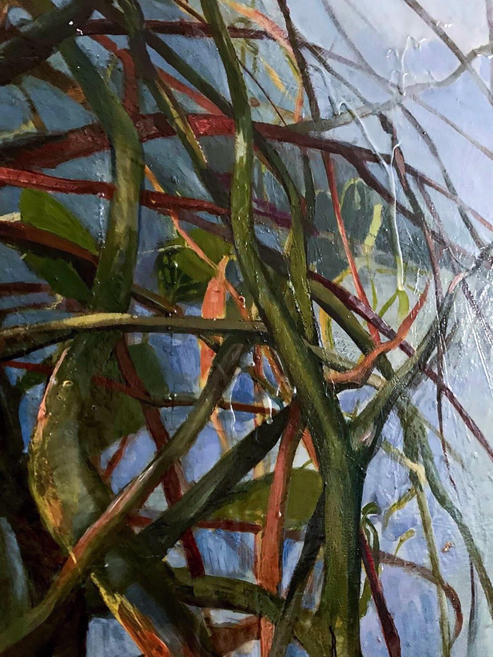 Vue d'un lac à la fin de l'automne, peinture, acrylique sur toile - Impressionnisme Painting par Julia Hacker