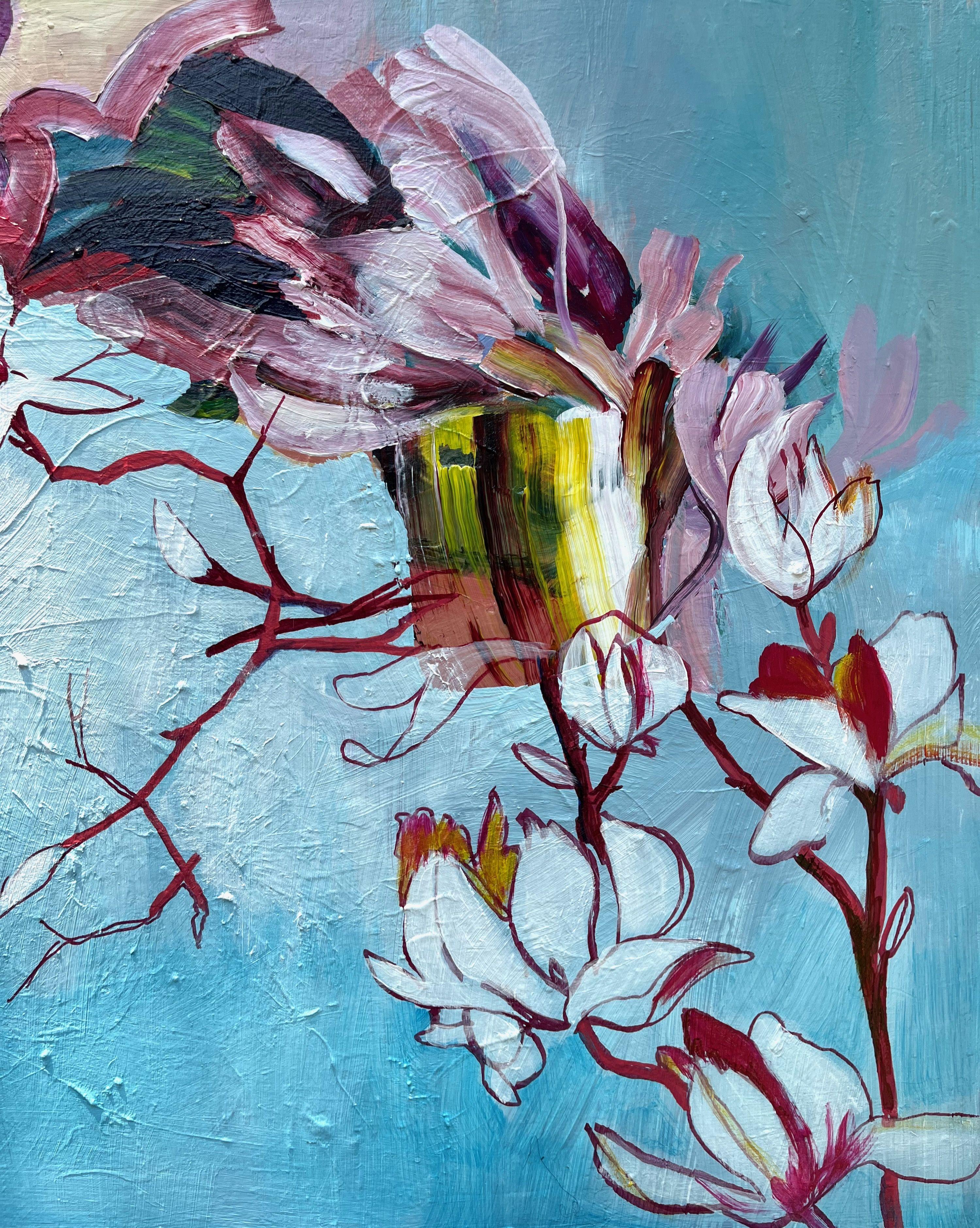 Magnolia in spring, Painting, Acrylic on Canvas For Sale 1