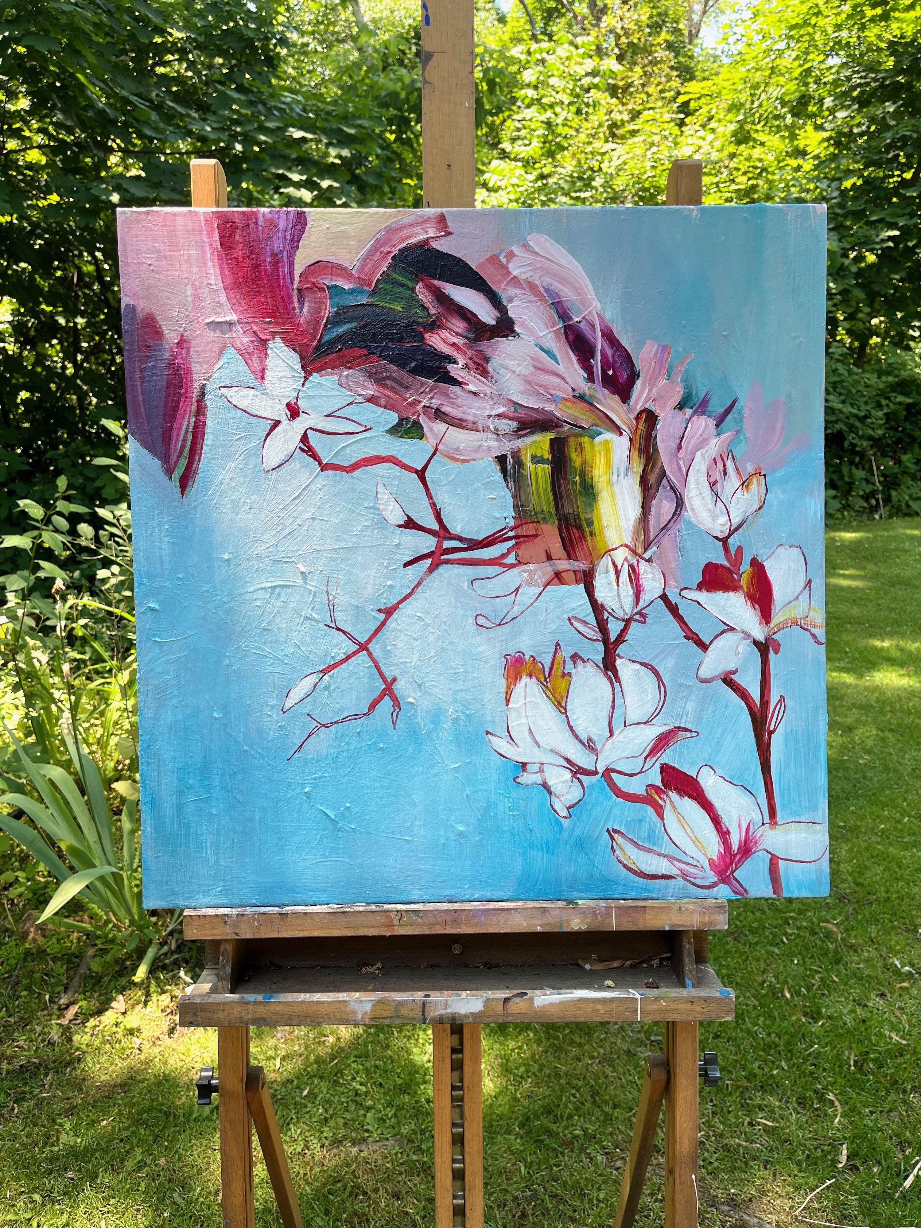 Magnolia in spring, Painting, Acrylic on Canvas For Sale 2