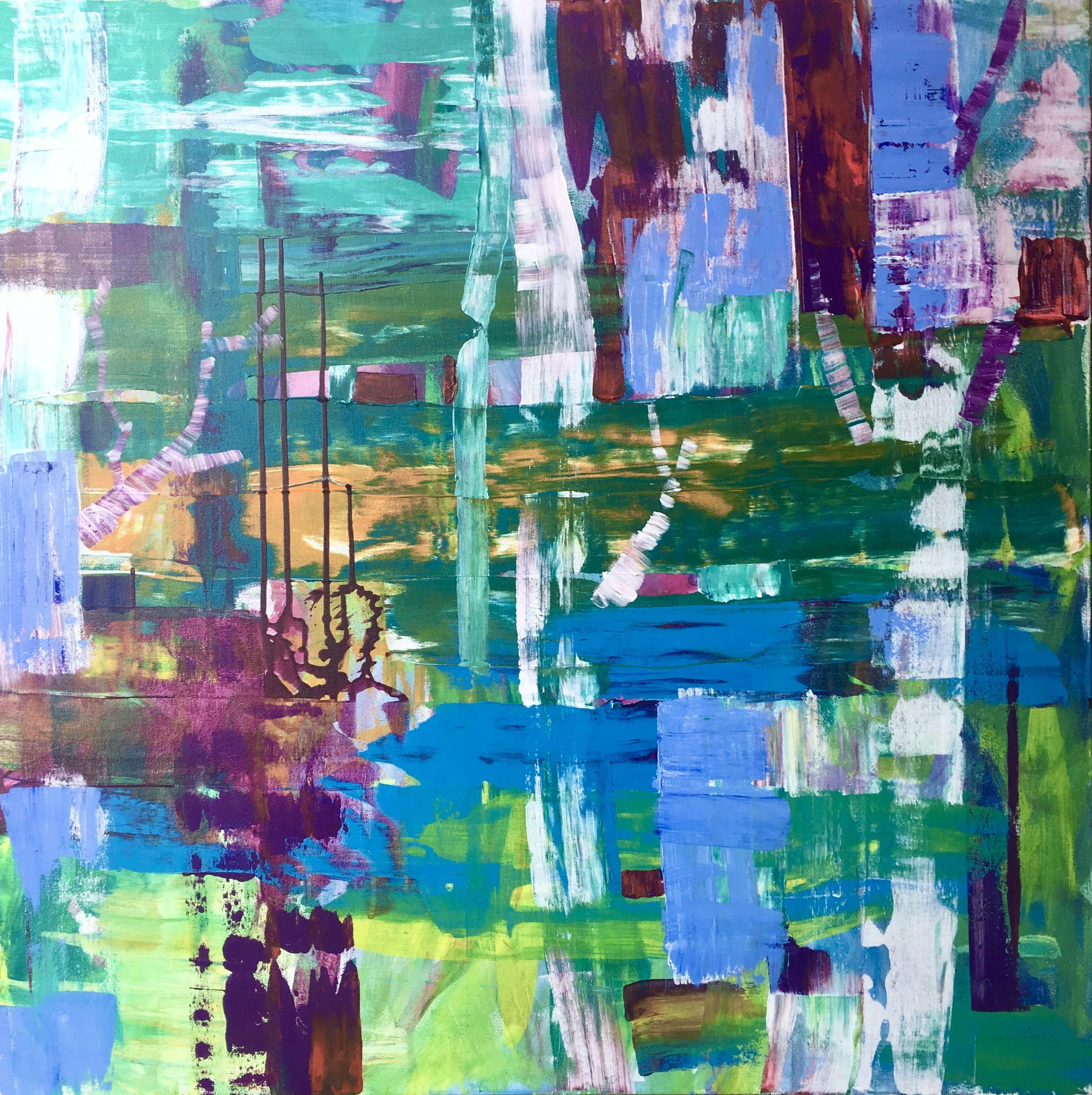 Julia Hacker Abstract Painting - Morning Light on Trees, Painting, Acrylic on Canvas