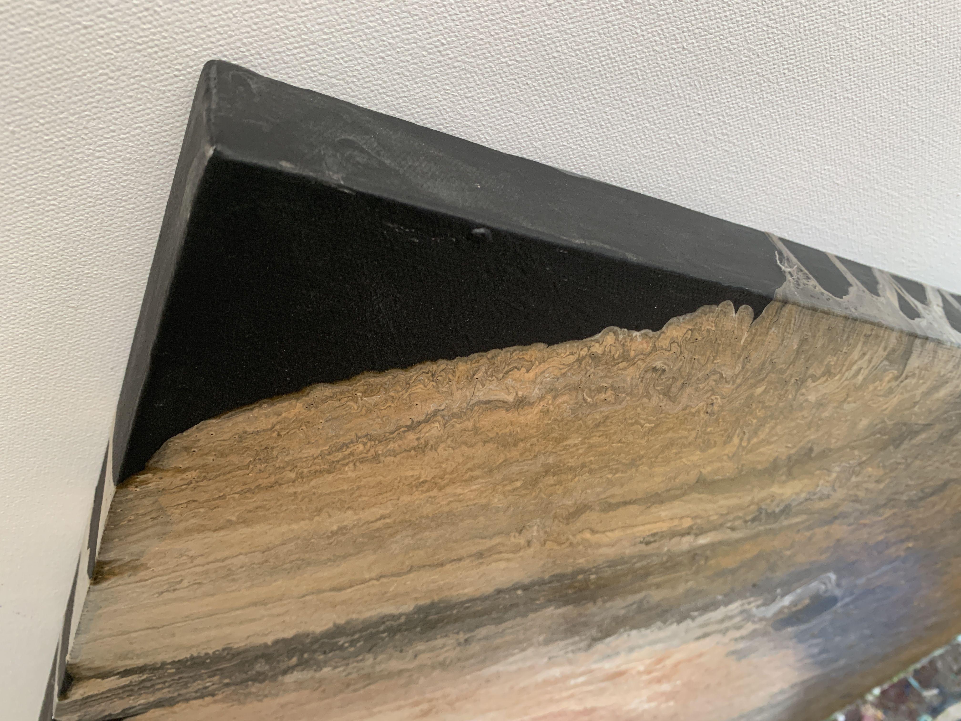 Mountain view, Painting, Acrylic on Canvas - Brown Abstract Painting by Julia Hacker
