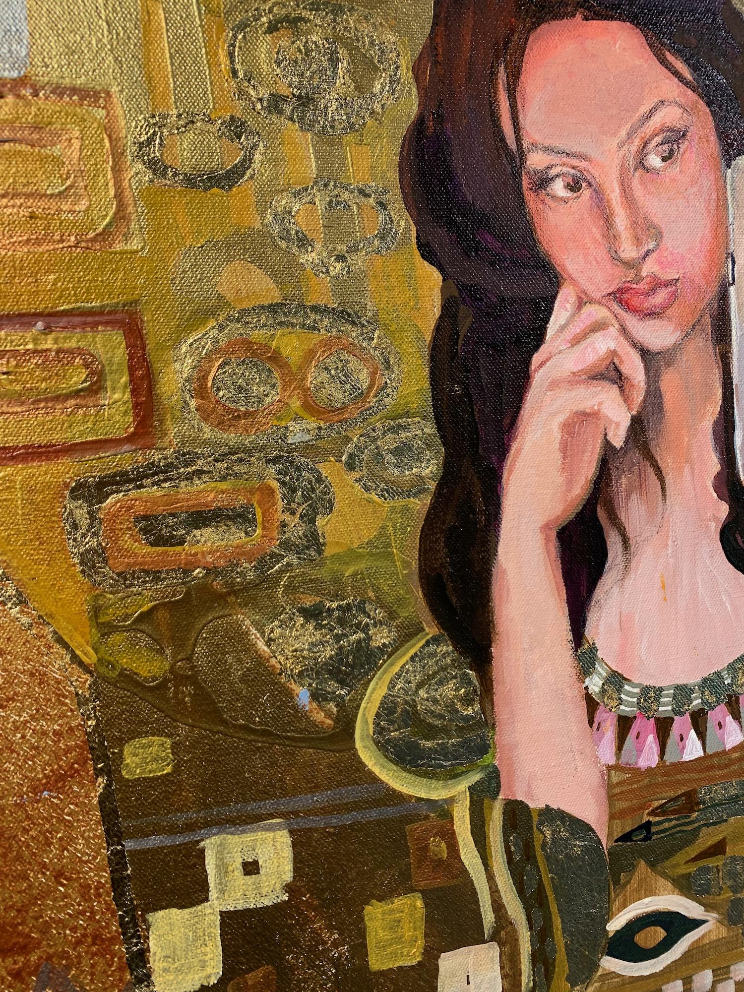Selfie, peinture d'origine - Marron Figurative Painting par Julia Hacker