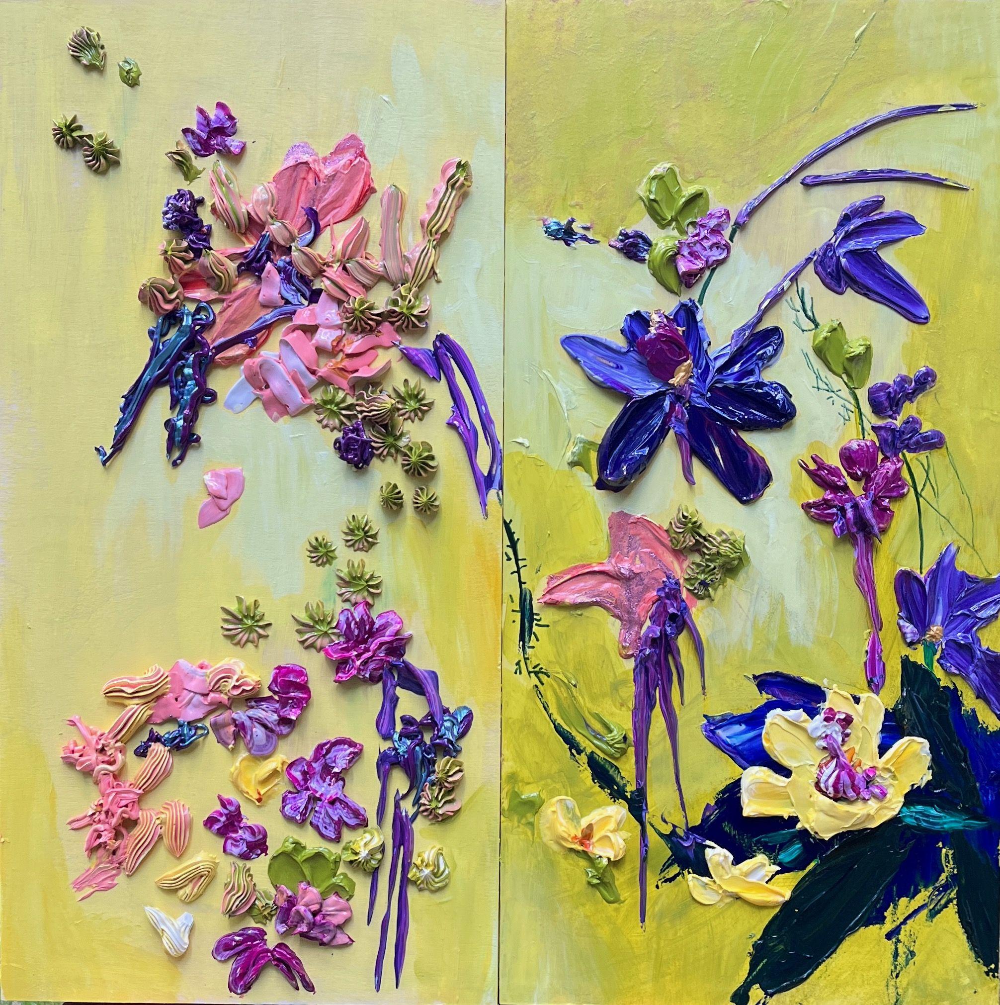 Peinture jaune, acrylique sur panneau de bois - Painting de Julia Hacker
