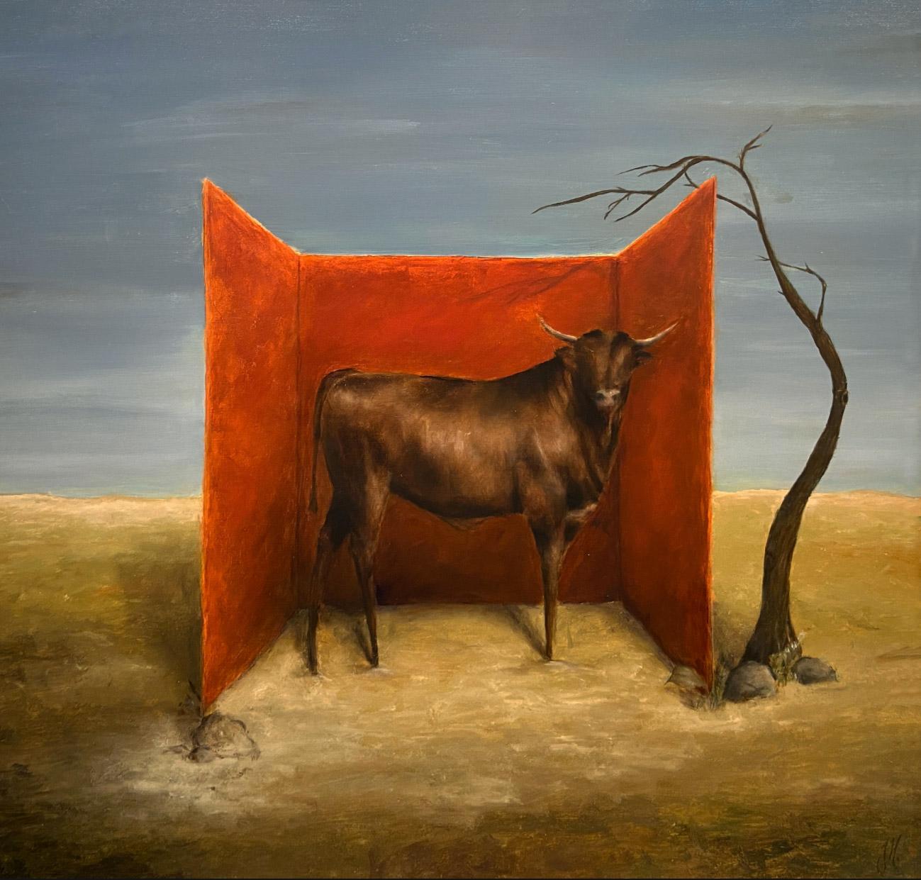 Julia Heijligers Figurative Painting - Framed Bull