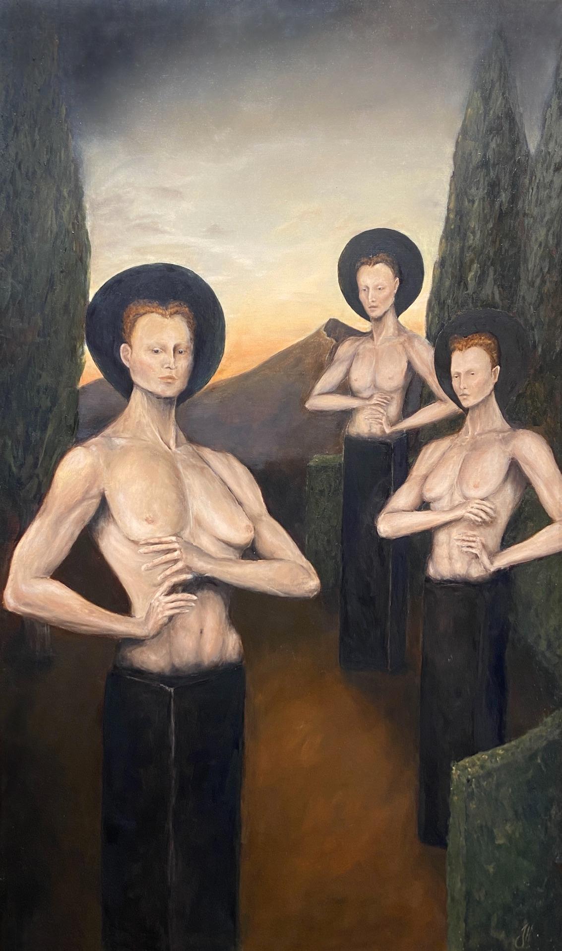 Julia Heijligers Figurative Painting - The Three Gatekeepers