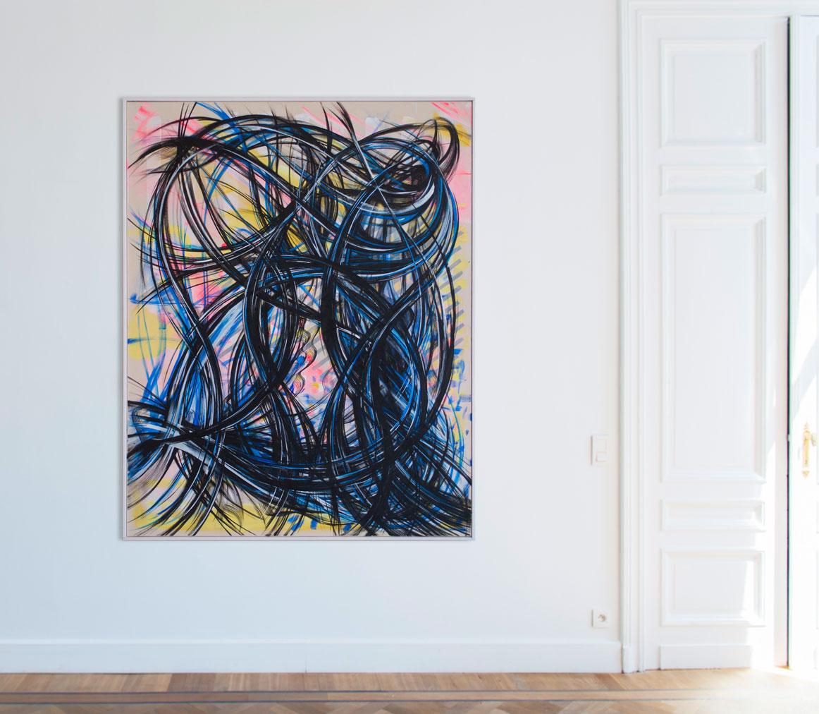 'Hairy Affairy', Acrylic on raw canvas, 120 x 150  cm, 2020 - Painting by Julia Kaiser