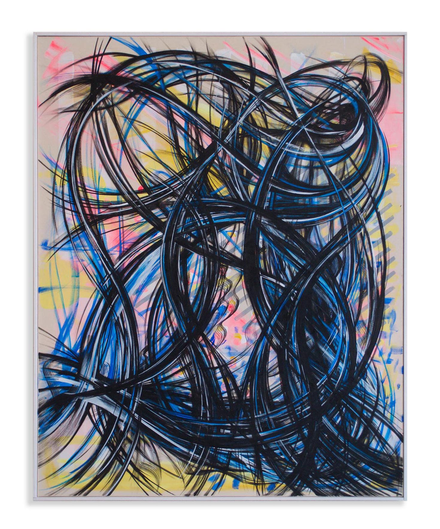 Julia Kaiser Abstract Painting - 'Hairy Affairy', Acrylic on raw canvas, 120 x 150  cm, 2020