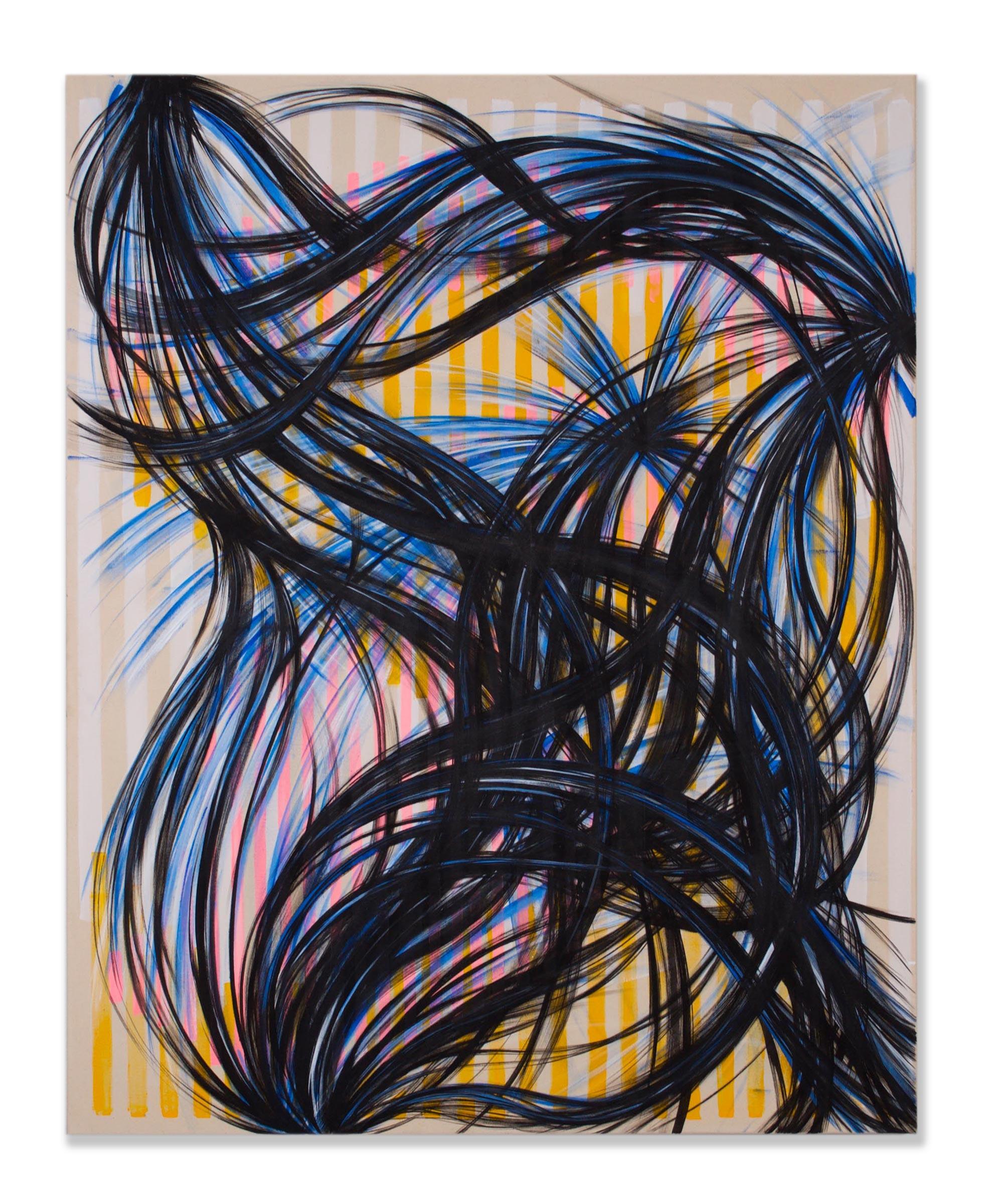 Julia Kaiser Abstract Painting - I don’t mind black. Only on Fridays, Acrylic on raw canvas, 120 x 150cm, 2021