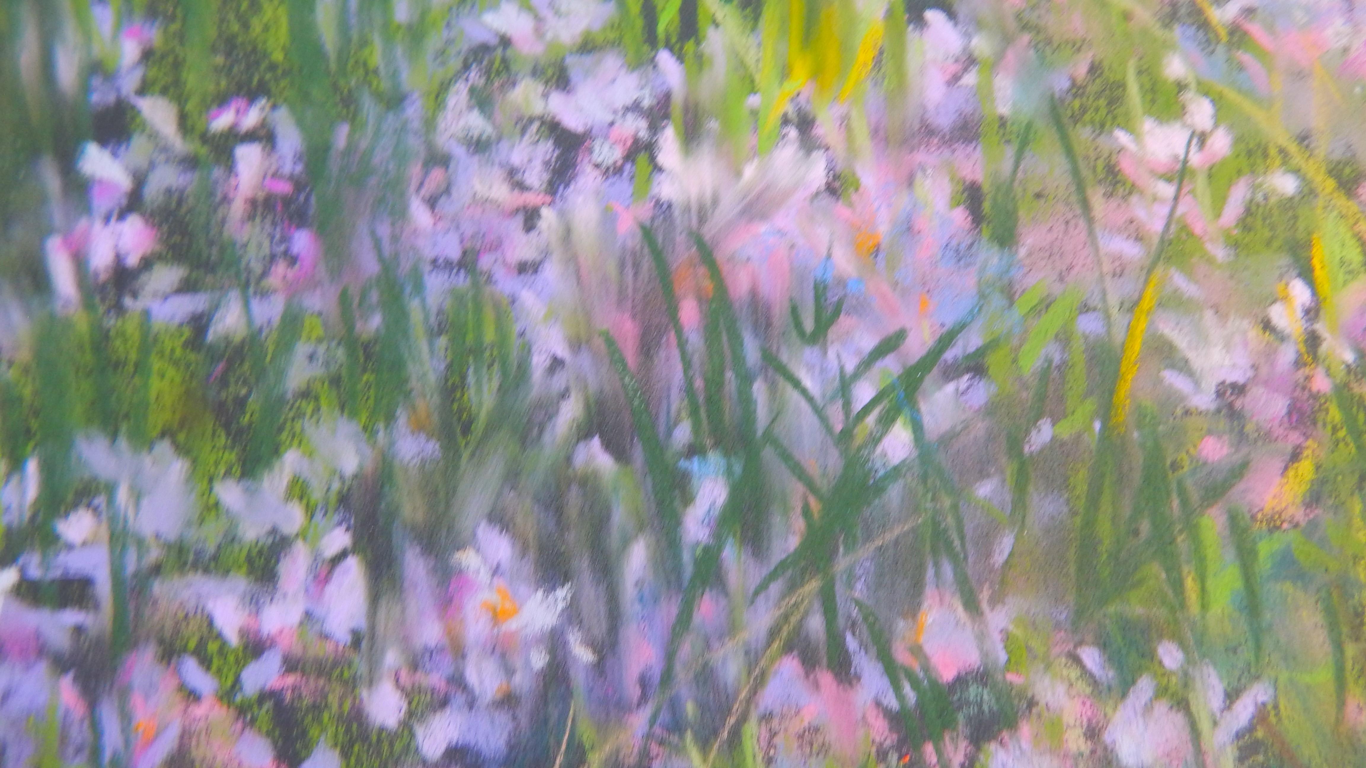 Setting Sun in the Meadow, Original impressionistisches Gemälde (Impressionismus), Painting, von Julia Lesnichy