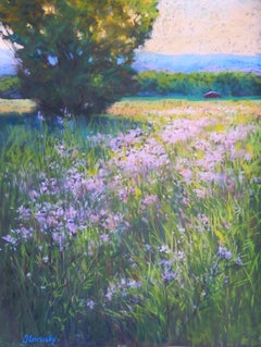 Setting Sun in the Meadow, Original impressionistisches Gemälde