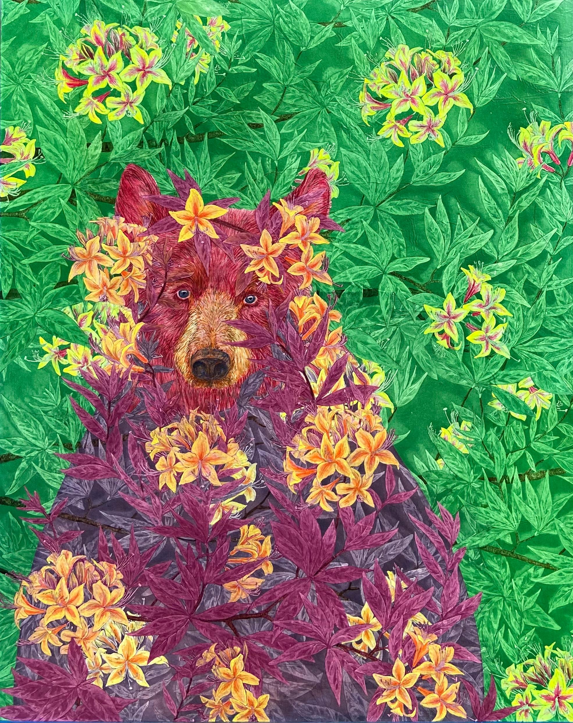 Pink Bear - Mixed Media Art by Julia Lucey