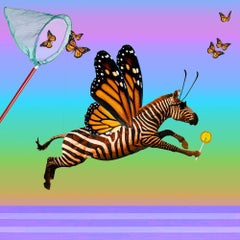 Butter Zebra - Psychedelic rainbow monarch butterfly zebra w/ lollipop & glasses