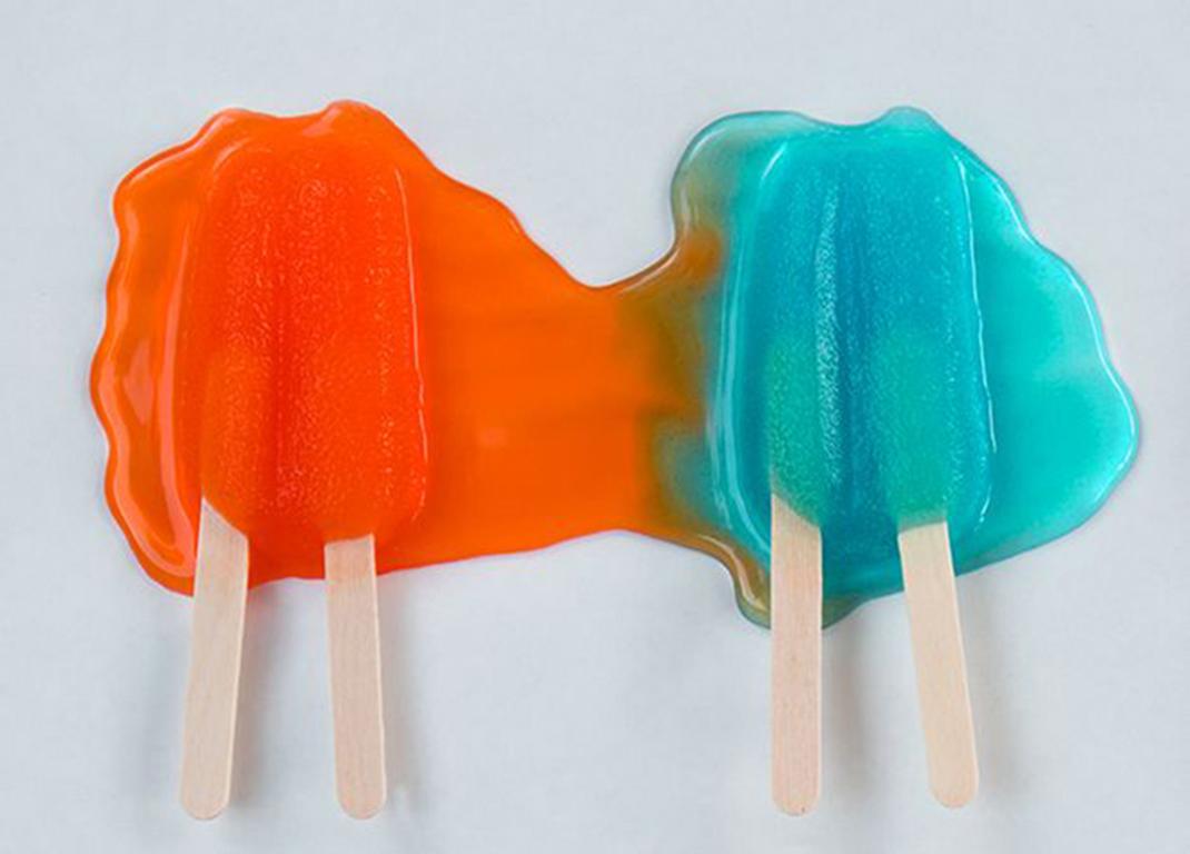 Four Melt - Melting orange, blue, purple, & yellow double popsicle summer grid - Photograph by Julia McLaurin