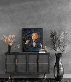 Angel I. peinture à l'huile mystique/ symbolique, verticale, couleurs sombres, taille moyenne
