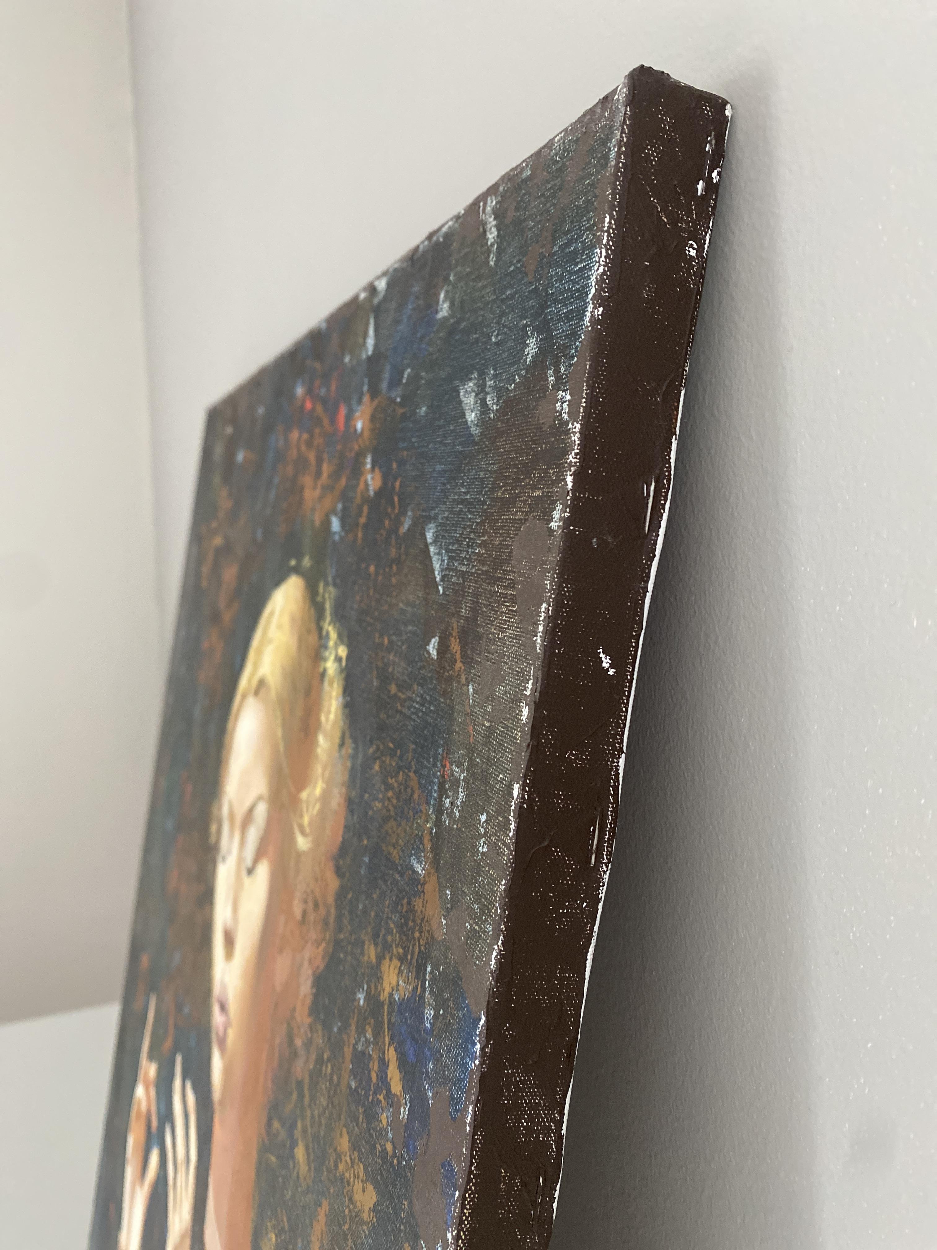 Engel II. Mystisches/symbolistisches Porträt, vertikal, dunkle Farben, mittelgroß. (Surrealismus), Painting, von Julia Mordvinova Gilje
