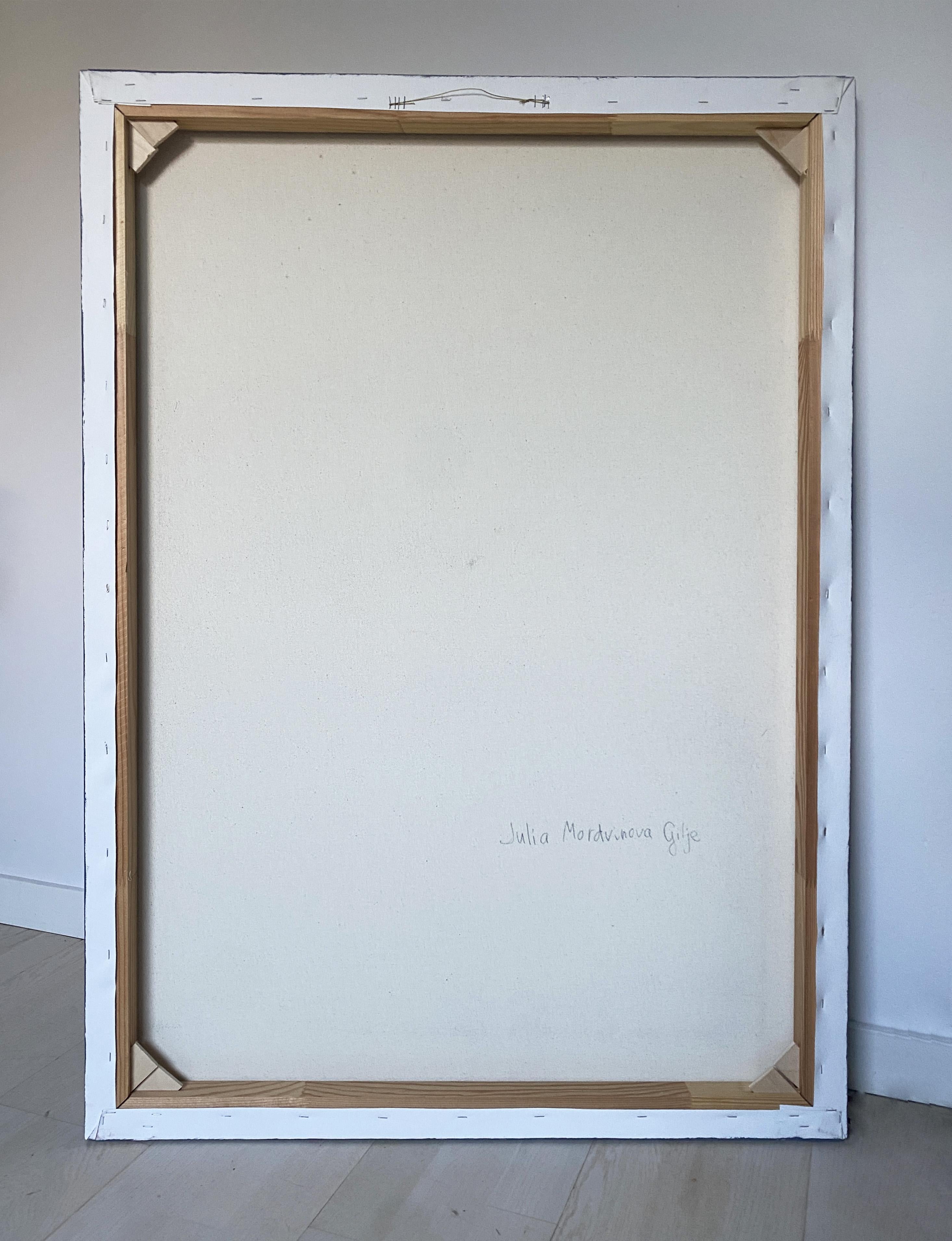Die Flucht. Ein figuratives Gemälde einer Frau in Bewegung, Akt in verschiedenen Medien (Grau), Nude Painting, von Julia Mordvinova Gilje