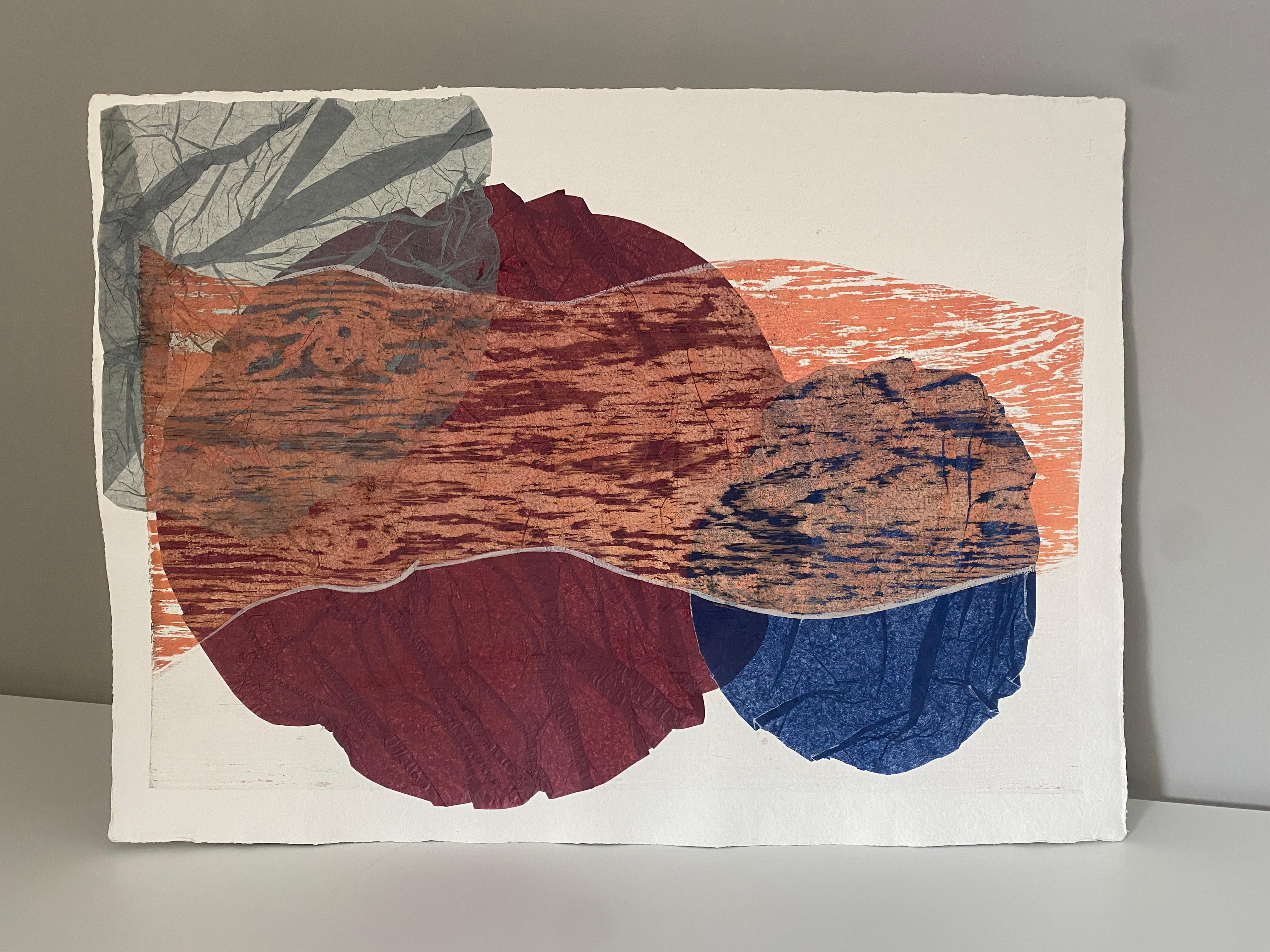 Viola, grigio, bordeaux. Stampa originale in parte astratta con una donna nuda - Painting di Julia Mordvinova Gilje