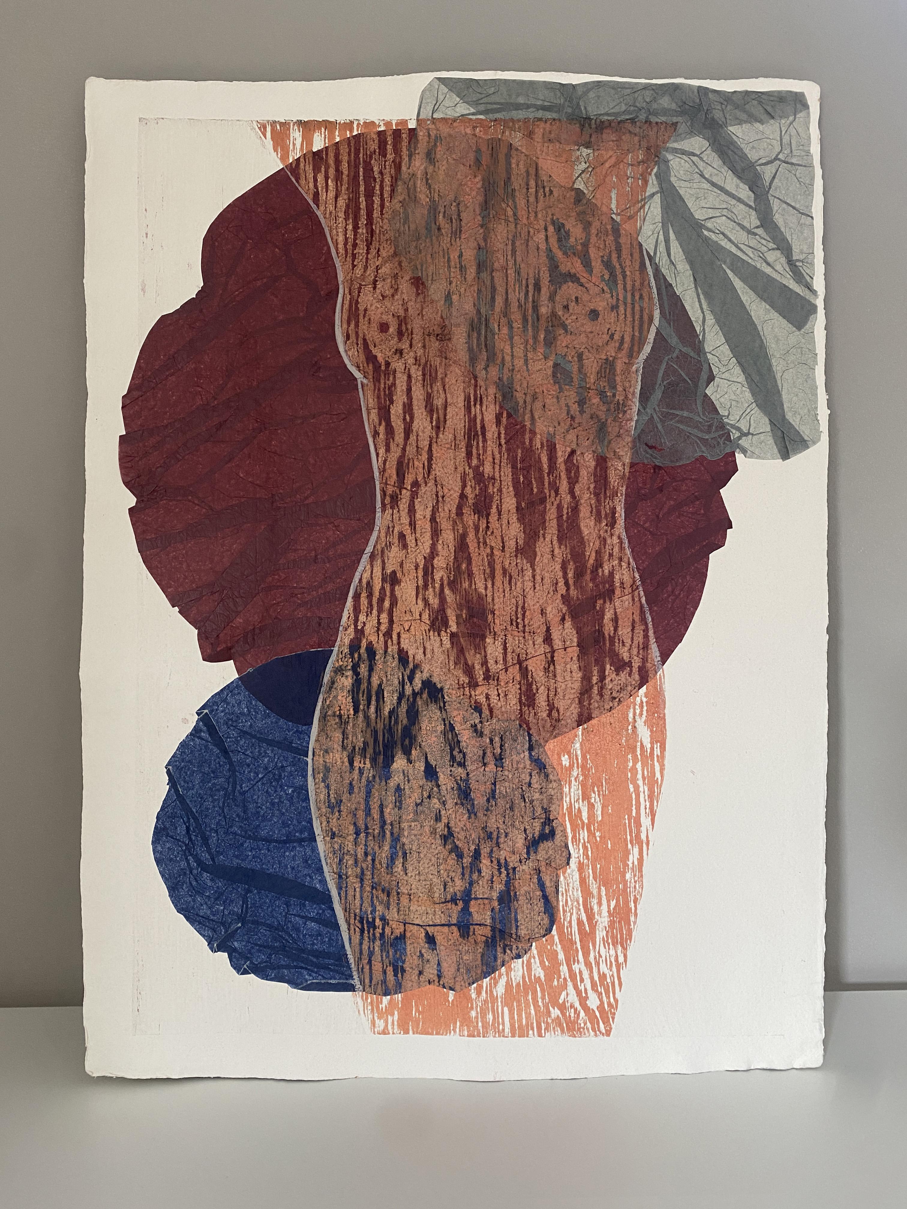 Viola, grigio, bordeaux. Stampa originale in parte astratta con una donna nuda - Painting Pop Art di Julia Mordvinova Gilje