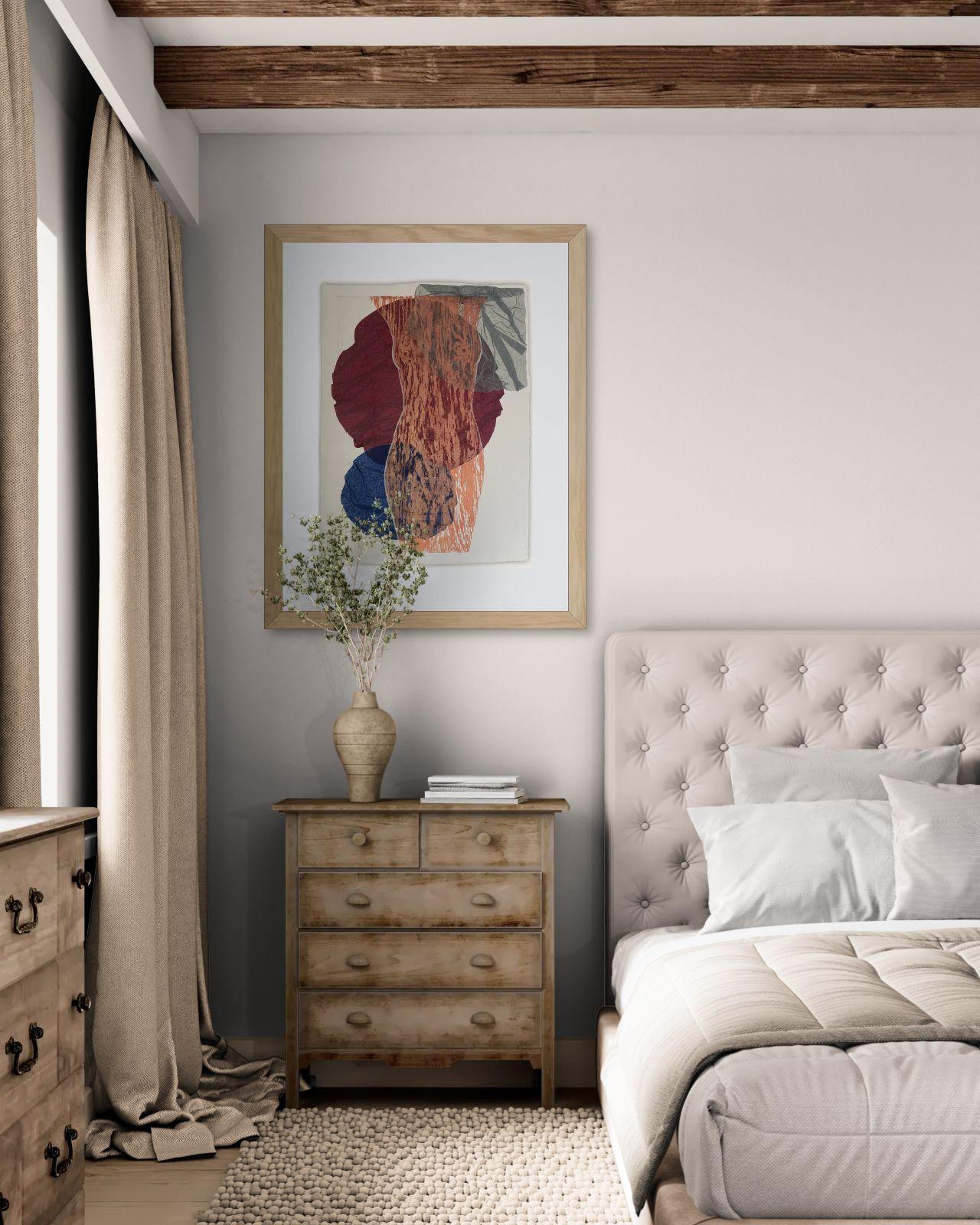 Viola, grigio, bordeaux. Stampa originale in parte astratta con una donna nuda in vendita 4