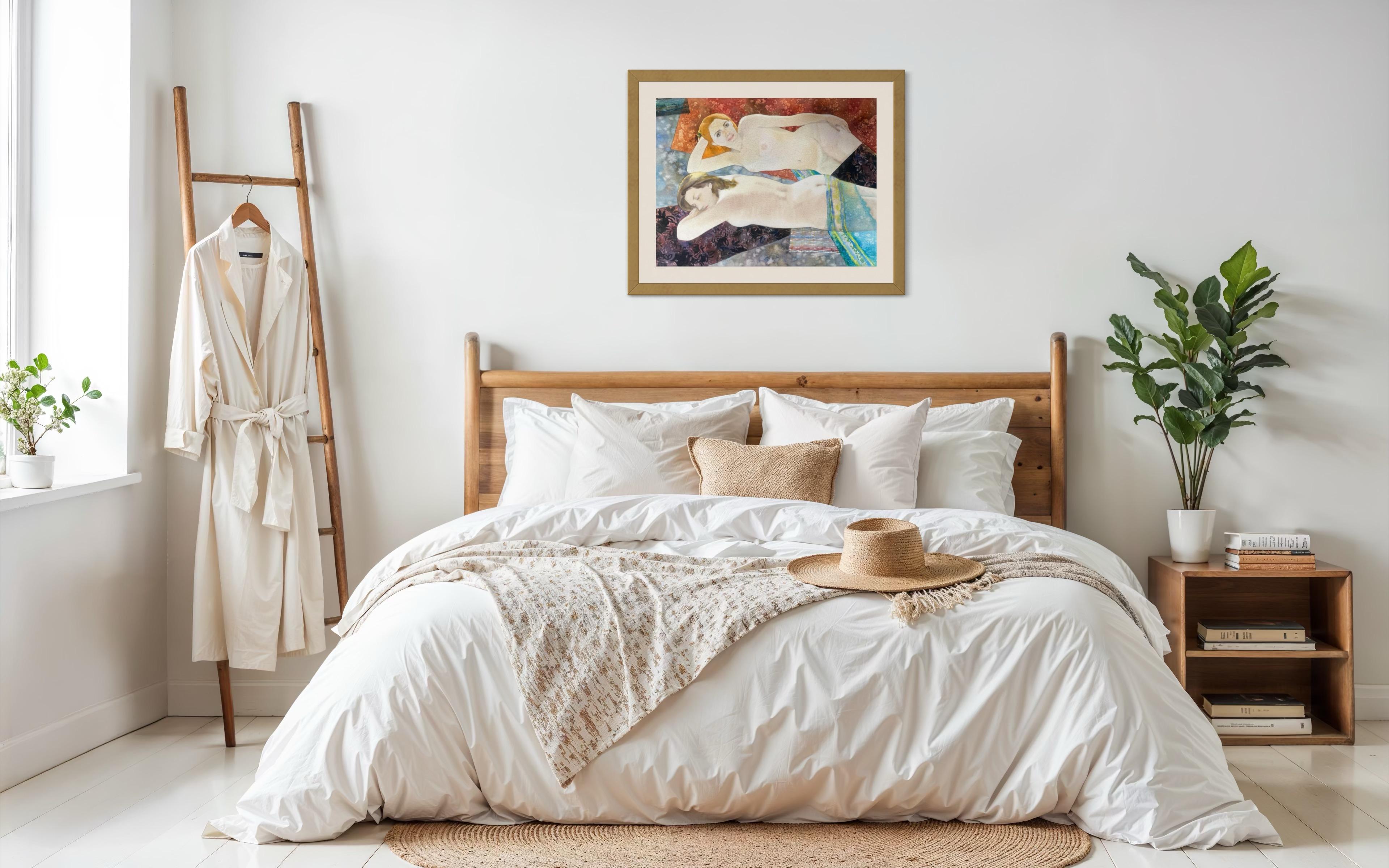 Sunlit Serenity. Art Nouveau style nude women, watercolor on 640 gsm paper For Sale 7