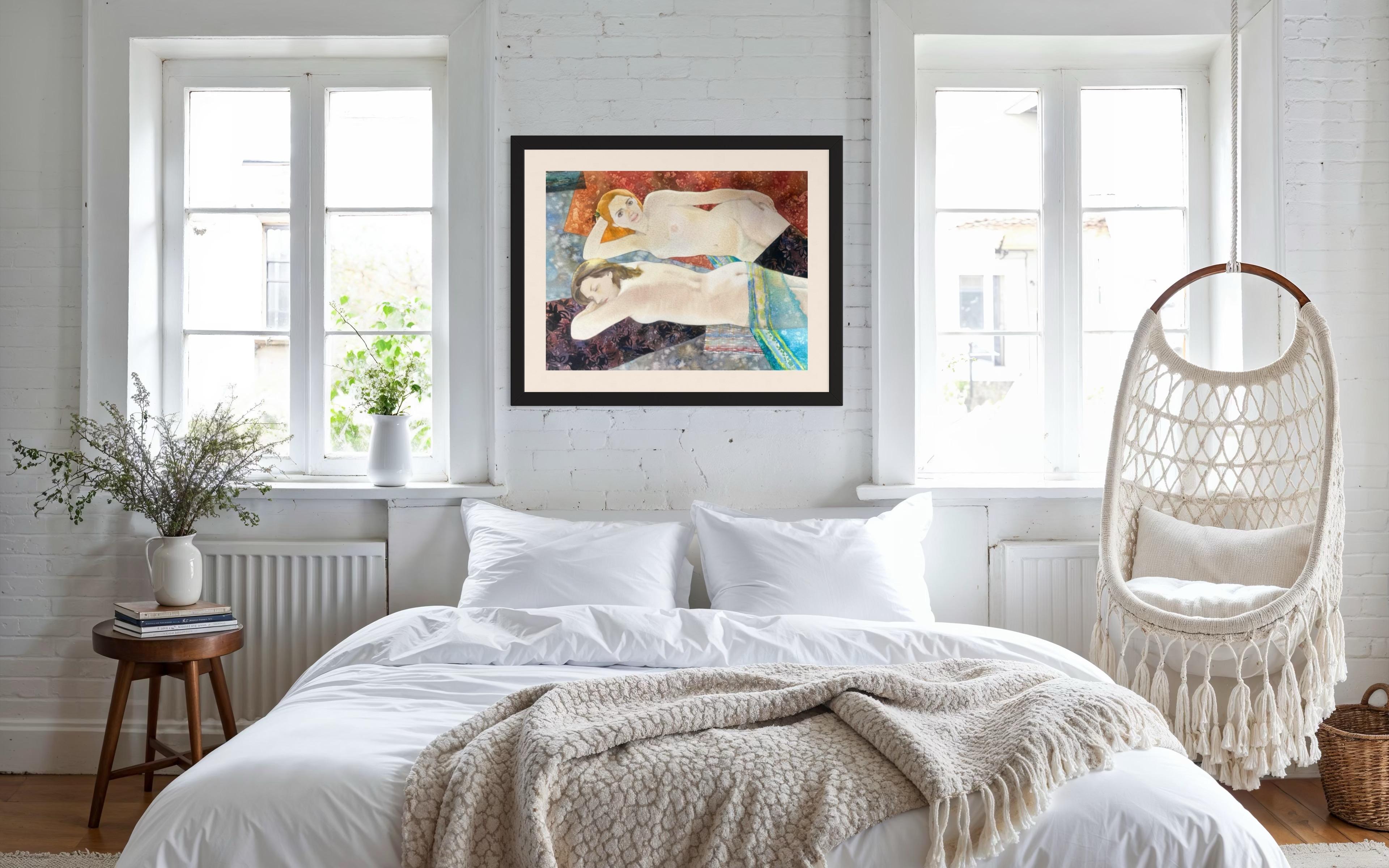 Sunlit Serenity. Art Nouveau style nude women, watercolor on 640 gsm paper For Sale 8