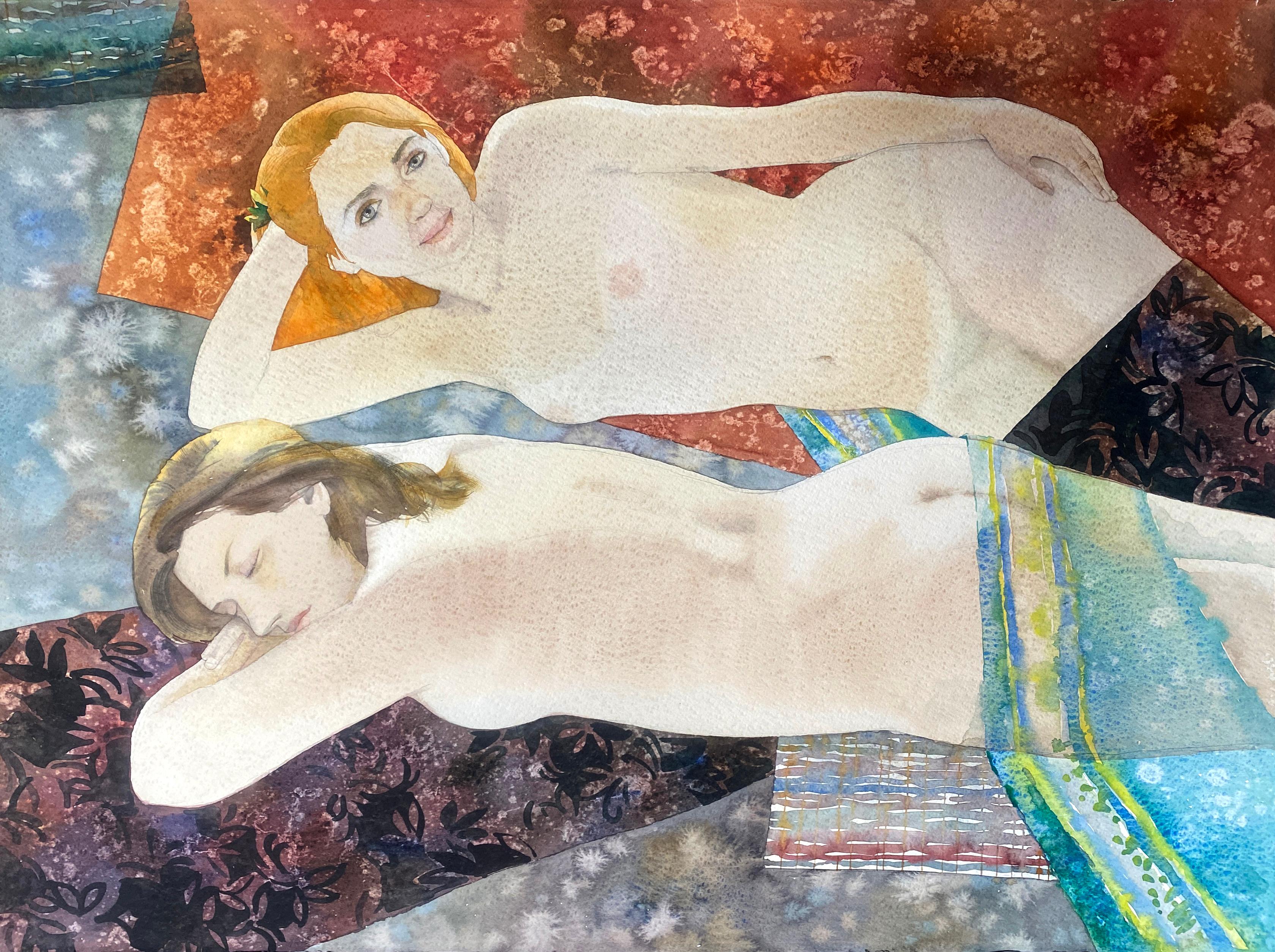 Julia Mordvinova Gilje Nude - Sunlit Serenity. Art Nouveau style nude women, watercolor on 640 gsm paper