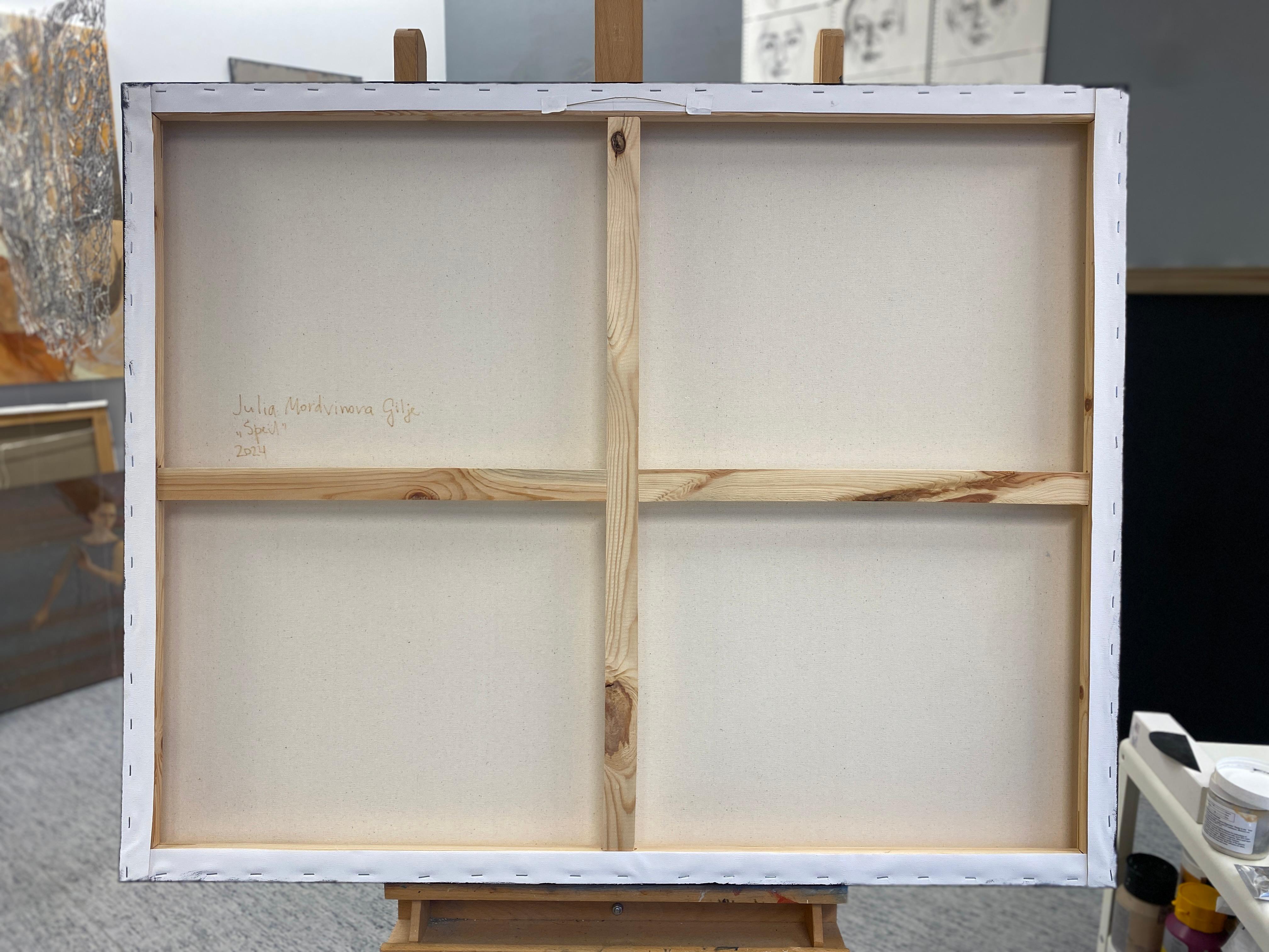 Symbolisches weibliches Doppelporträt, horizontal, dunkel mit blau, lila und türkis im Angebot 1