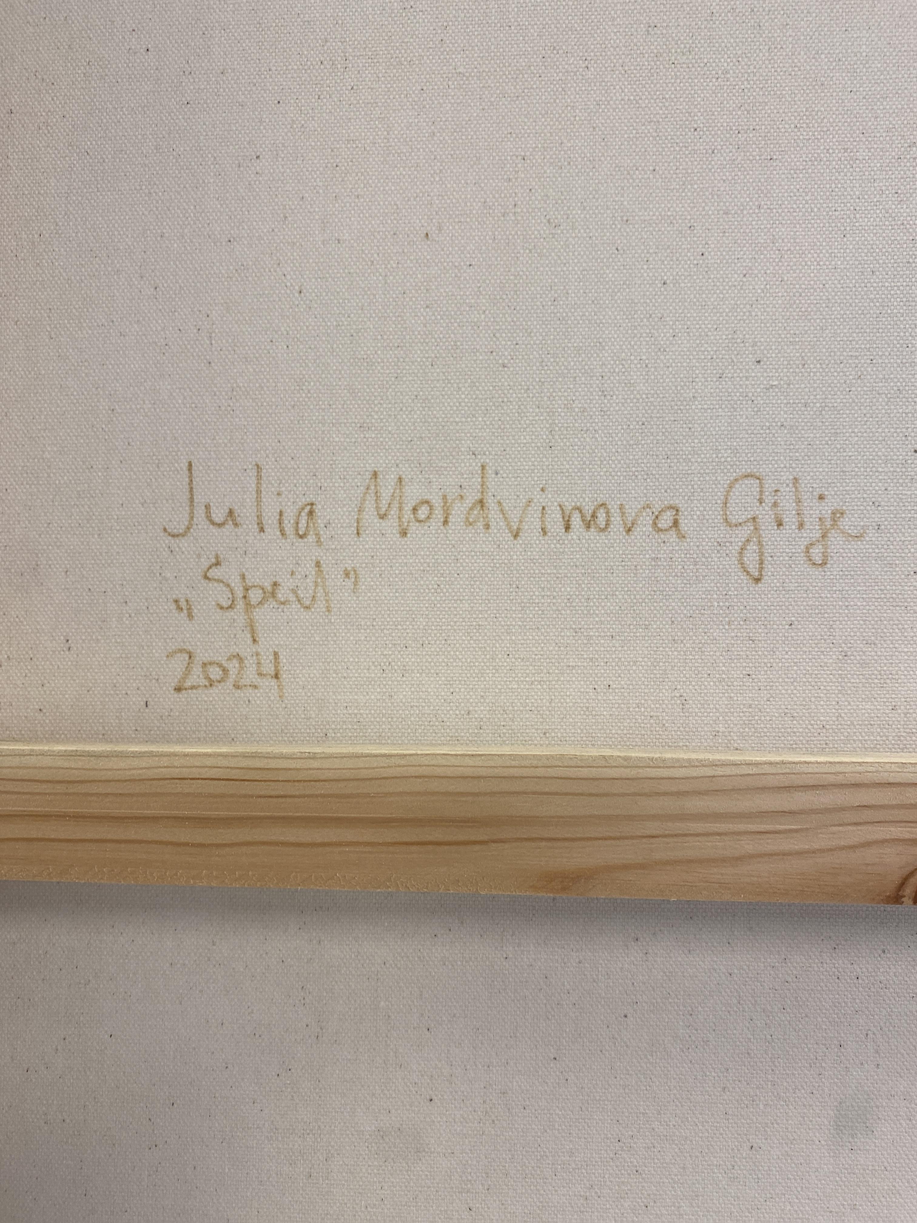 Symbolisches weibliches Doppelporträt, horizontal, dunkel mit blau, lila und türkis im Angebot 2