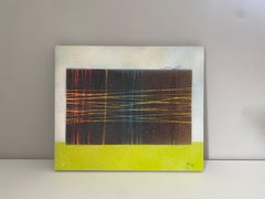 El Universo como regalo. Pintura simbólica, vibrantes tonos lima, oro y turquesa