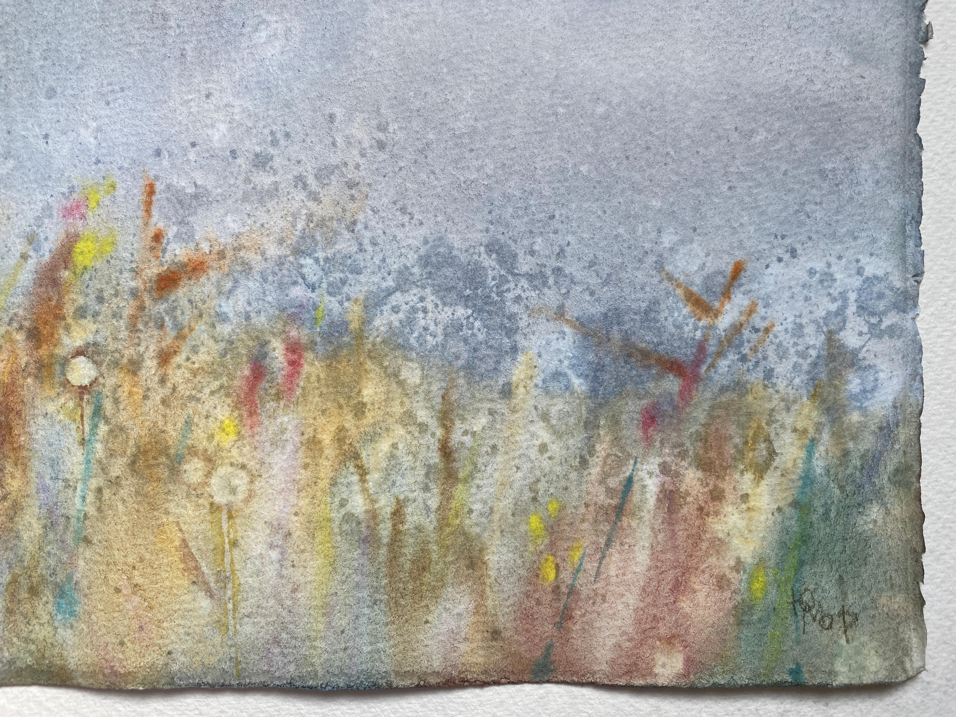 Paseo Crepuscular. Acuarela tierna sobre papel, lavanda, paisaje, tamaño mediano en venta 1