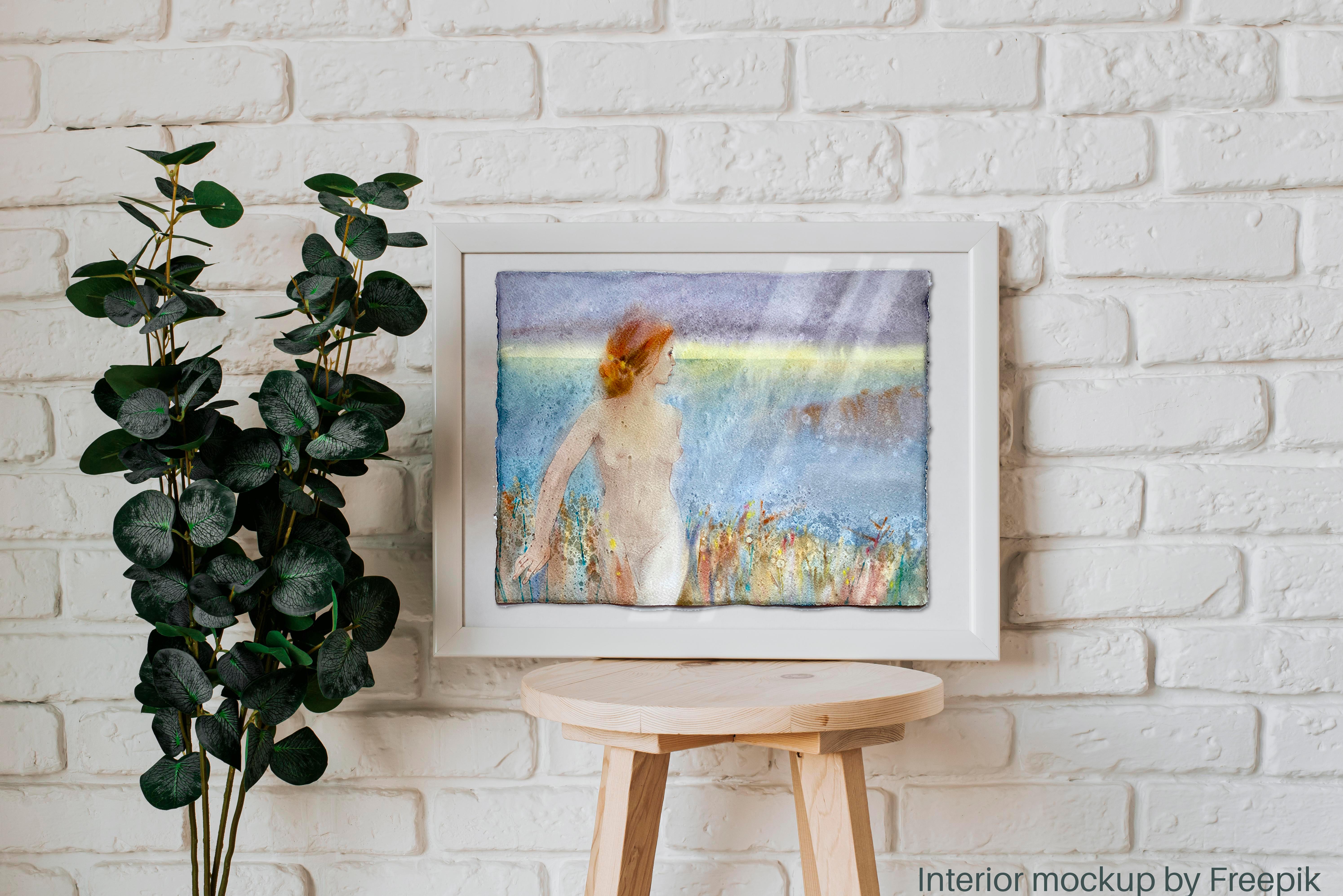 Paseo Crepuscular. Acuarela tierna sobre papel, lavanda, paisaje, tamaño mediano en venta 2