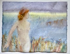 Paseo Crepuscular. Acuarela tierna sobre papel, lavanda, paisaje, tamaño mediano