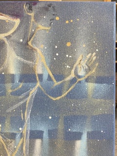 White road. Symbolic dreamlike semi-nude female figure in cool blue tones