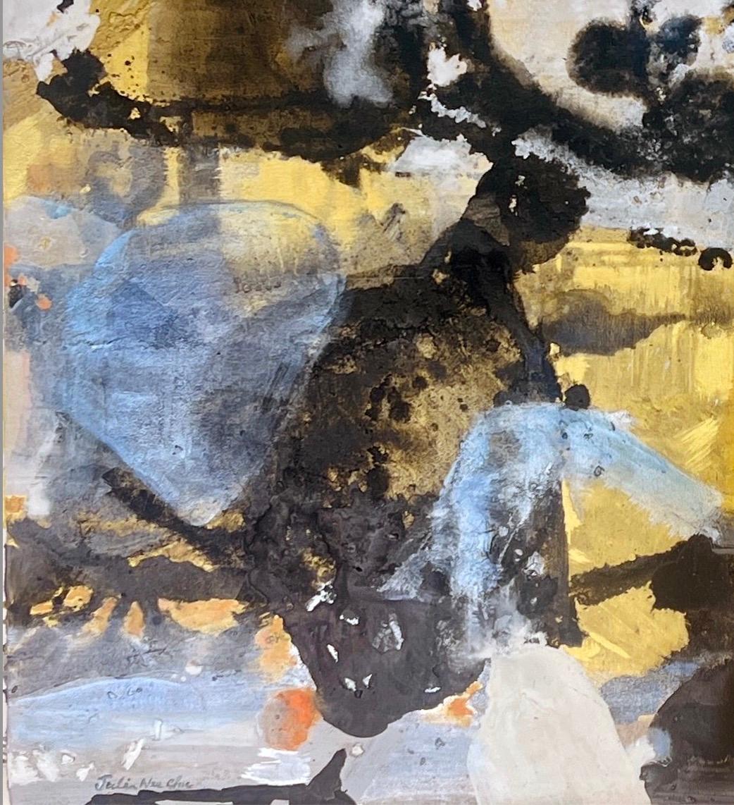 Blue Swirl - Brown Abstract Painting by Julia Nee Chu
