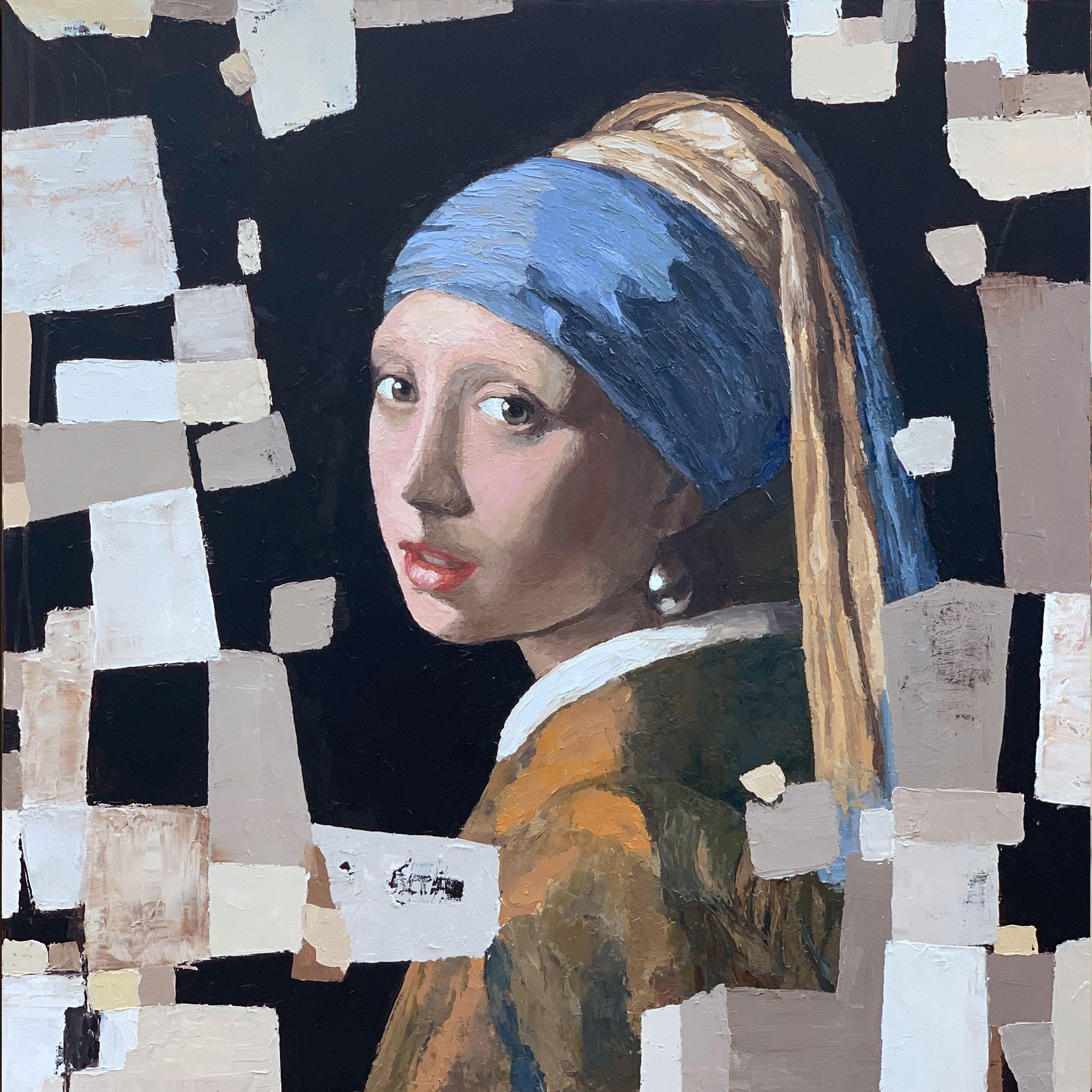 Julia Niiazbekova Abstract Painting - Girl with a Pearl Earring, Painting, Oil on Canvas