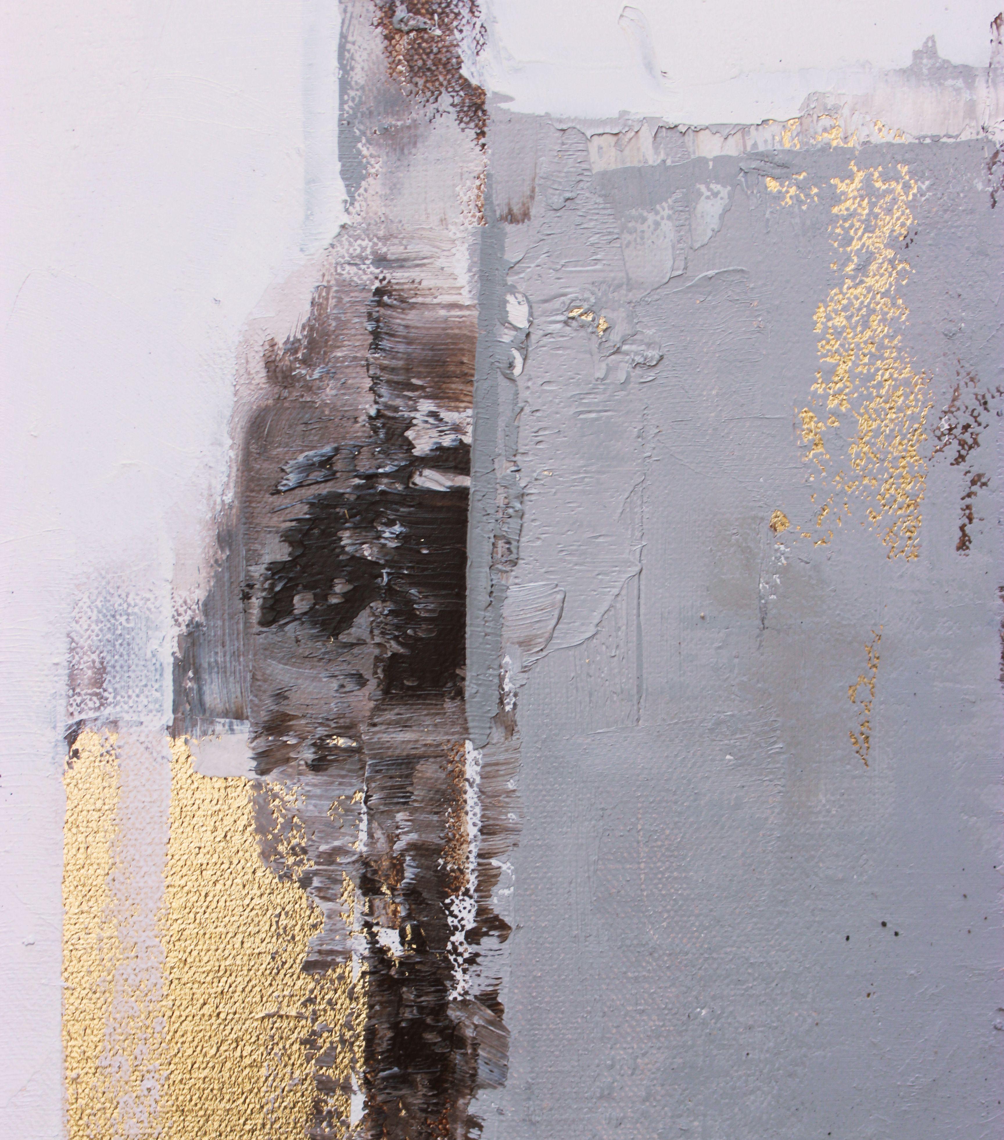 Goldene Flamme, Gemälde, Öl auf Leinwand (Grau), Abstract Painting, von Julia Niiazbekova